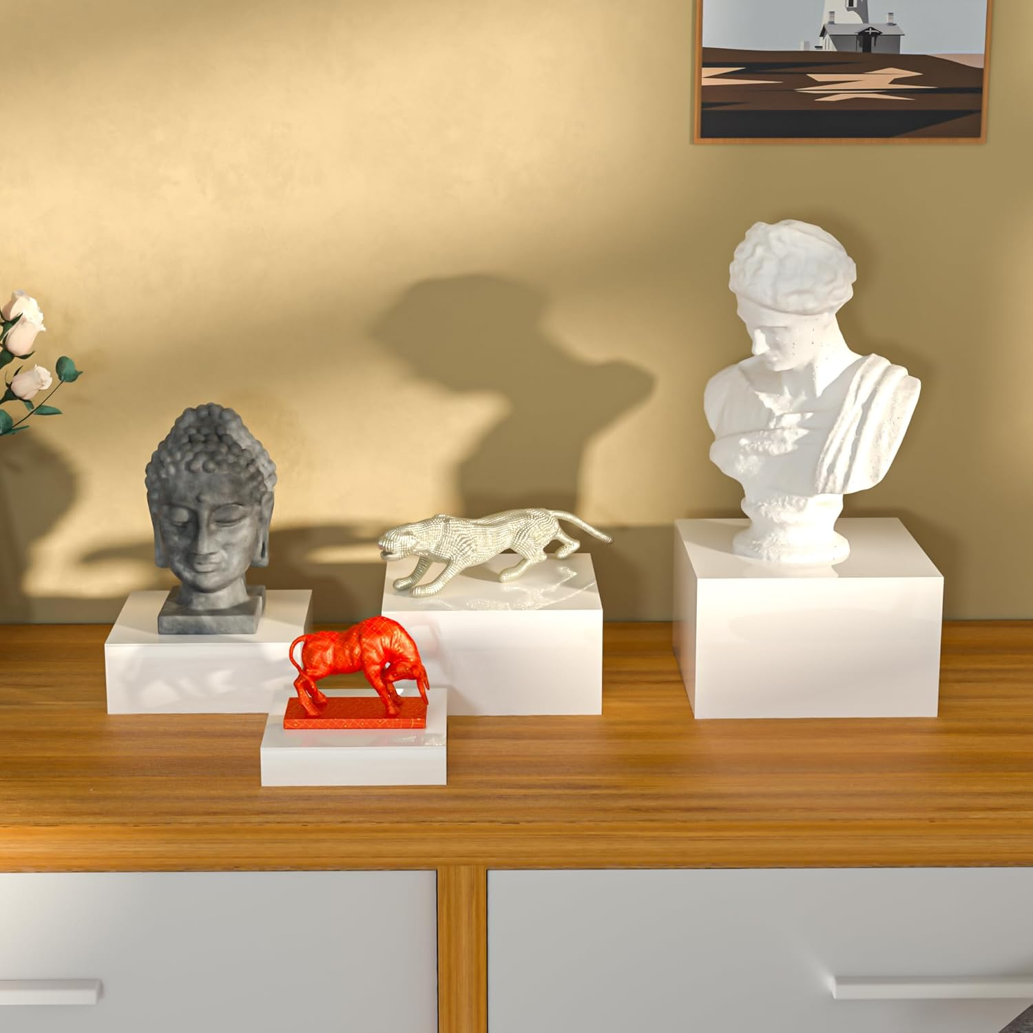 2 Sets of 3 Steps Acrylic Display Risers, 5-Sided Acrylic Riser with Hollow Bottoms,Perfect for Weddings,Cupcake Candy Food,Parties,Brunch (Square-White) image number 2