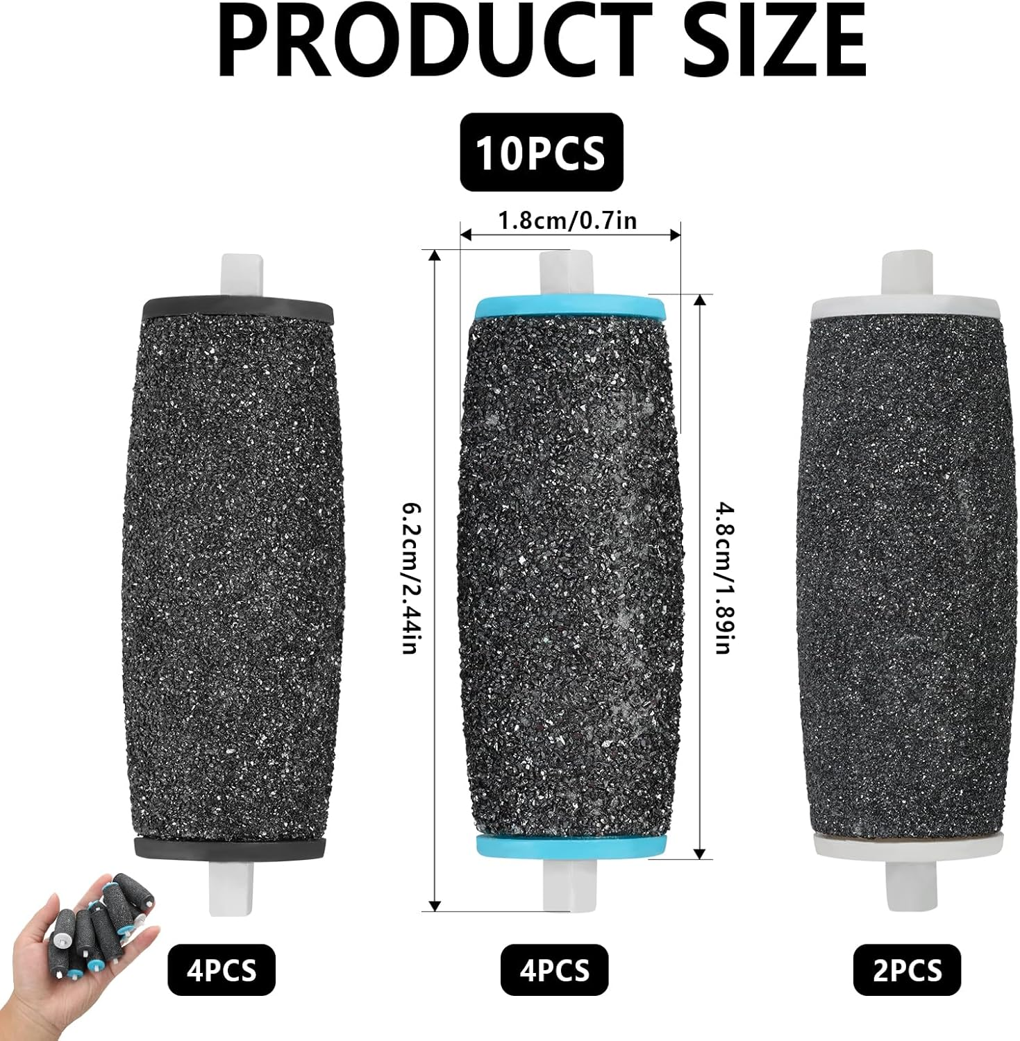 Pack of 10 Callus Remover Replacement Rollers, Replacement Rollers Compatible with Scholl Velvet Smooth, Includes 4 Extra Coarse 4 Coarse 2 Fine Replacement Heads, Pedicure Foot Care for Callus image number 3