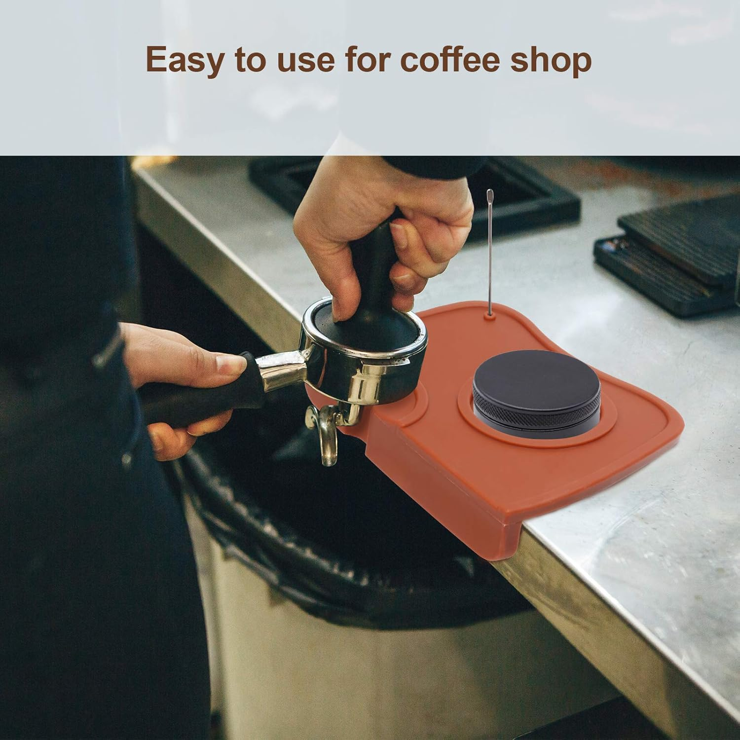 Silicone Coffee Tamper Mat, Ledorr Food Safe Anti-Skid Espresso Tamping Holder, Thick Wear Resistance Fluted Coffee Grind Corner Mat, Tamp Pad Tool Accessory for Home Cafe Maker, Medium Brown - Brown image number 3