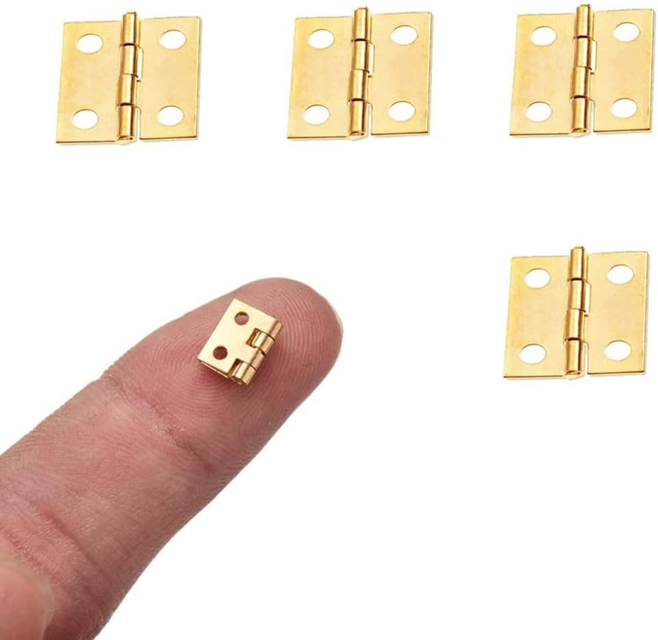 5X Small Mini Decorative Jewelry Cigar Box Hinges Brushed Brass + Nails image number 1