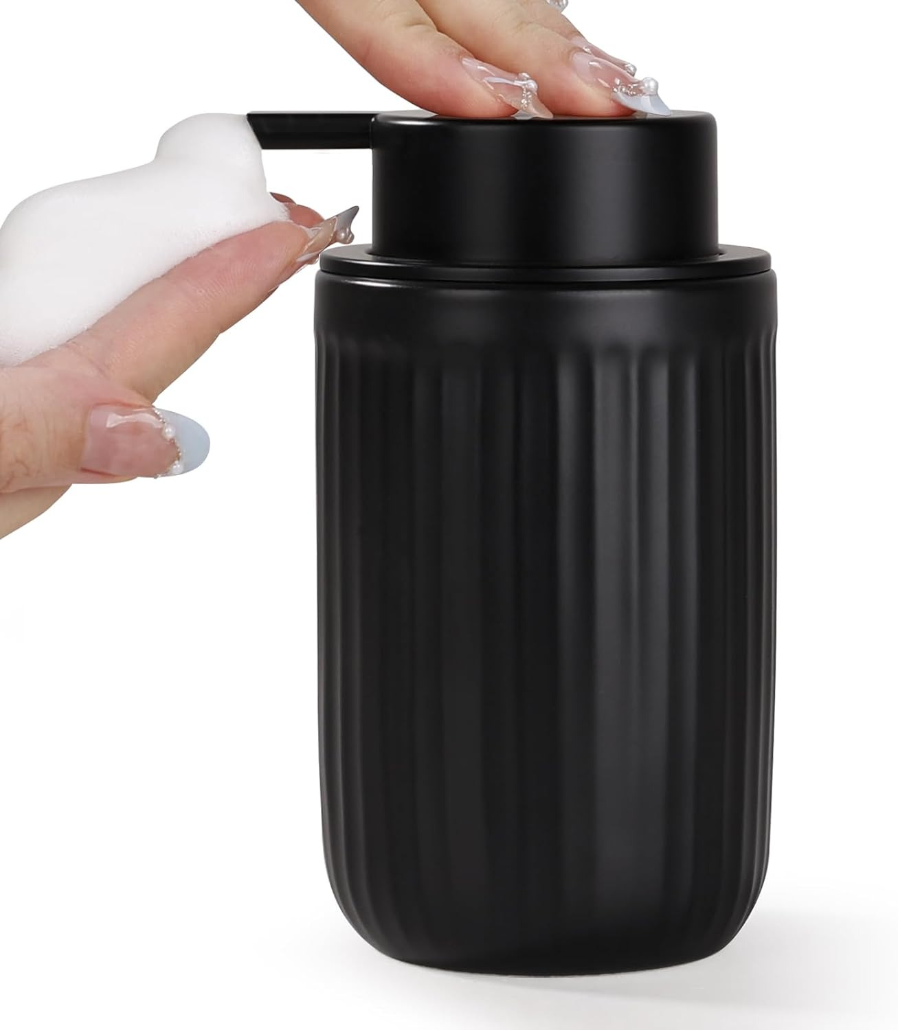 Umlaca Foam Soap Dispenser Black Ceramic Foaming Soap Dispenser for Bathroom, 320Ml Refillable Liquid Lotion Hand Soap Dispenser with Rust-Proof Foaming Pump for Countertop image number 4