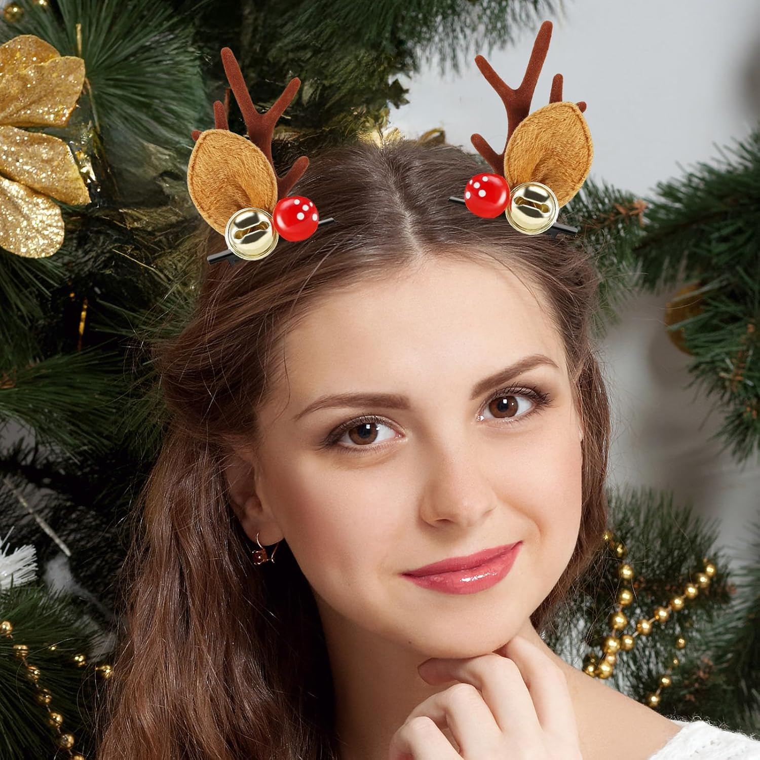 2 Pairs Christmas Reindeer Hair Clips, Christmas Hair Accessories with Antlers, Hair Clip, Christmas Hair Clips, Reindeer, Hair Accessories Christmas for Women, Girls, Children (D)