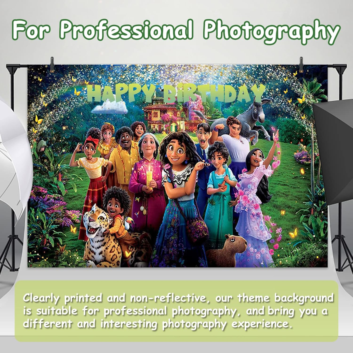 Encanto Happy Birthday Backdrop, Magic House Movie Theme Party Background Birthday Party Decoration Supplies Large Fabric Photo Booth Banner for Baby Girls Boys Kids Children Teens, 5X3Ft image number 2