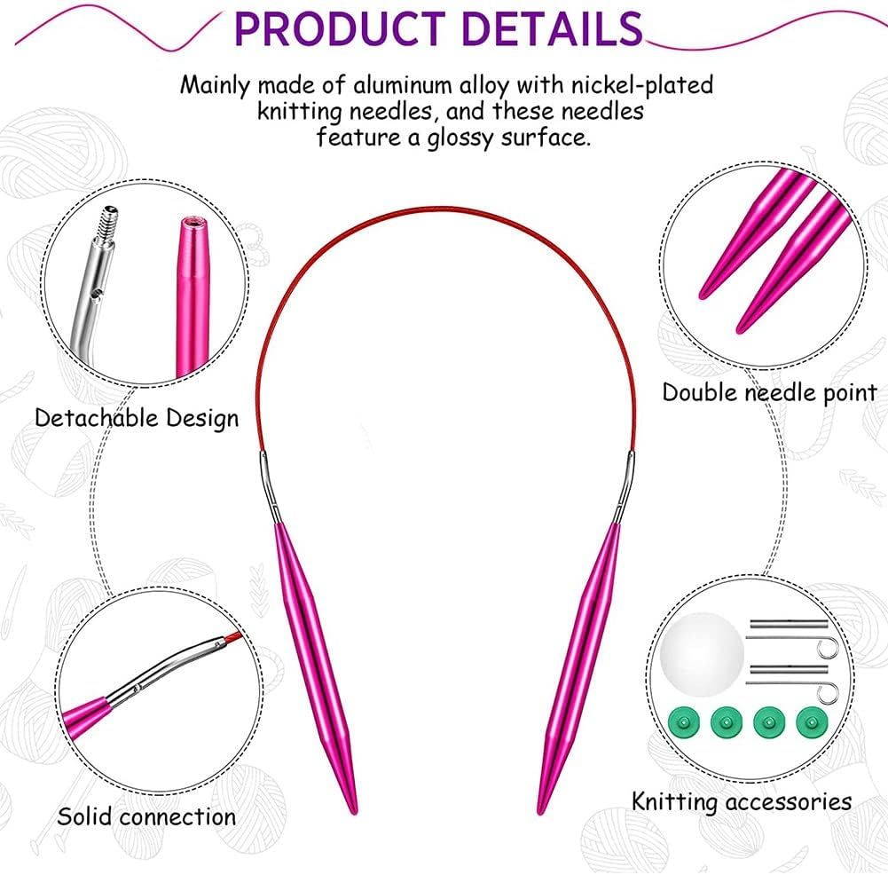 Dovhmoh 26 Pieces Aluminum Interchangeable Circular Knitting Needle Set,13 Size Interchangeable Crochet Needles for Knitting image number 3