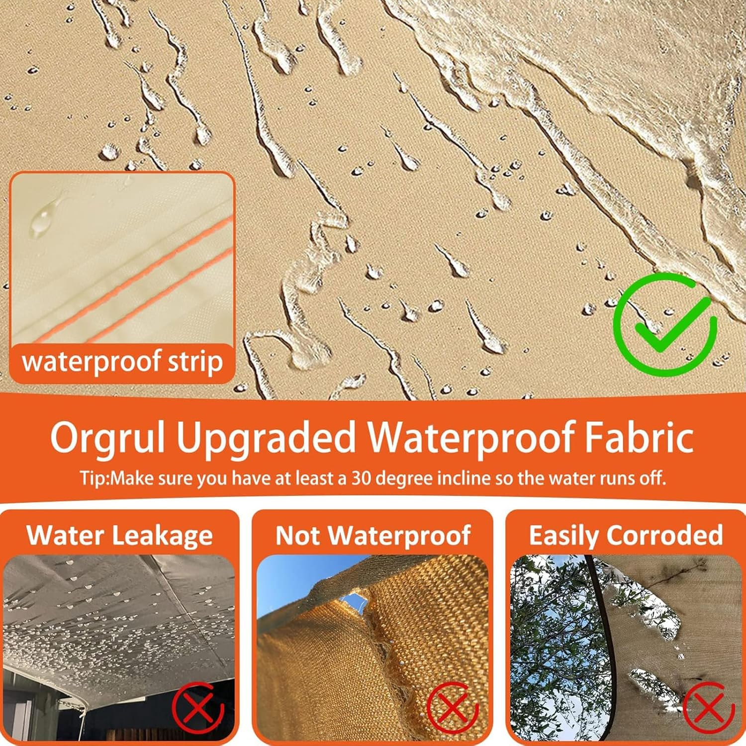 Sun Shade Sail Canopy, with Hardware Kits,95% UV Blockage Waterproof, Patio Shade Cloth Outdoor Cover - for Garden, Pergola, Backyard,Swimming Pool (4*4*4M, Triangle) image number 6