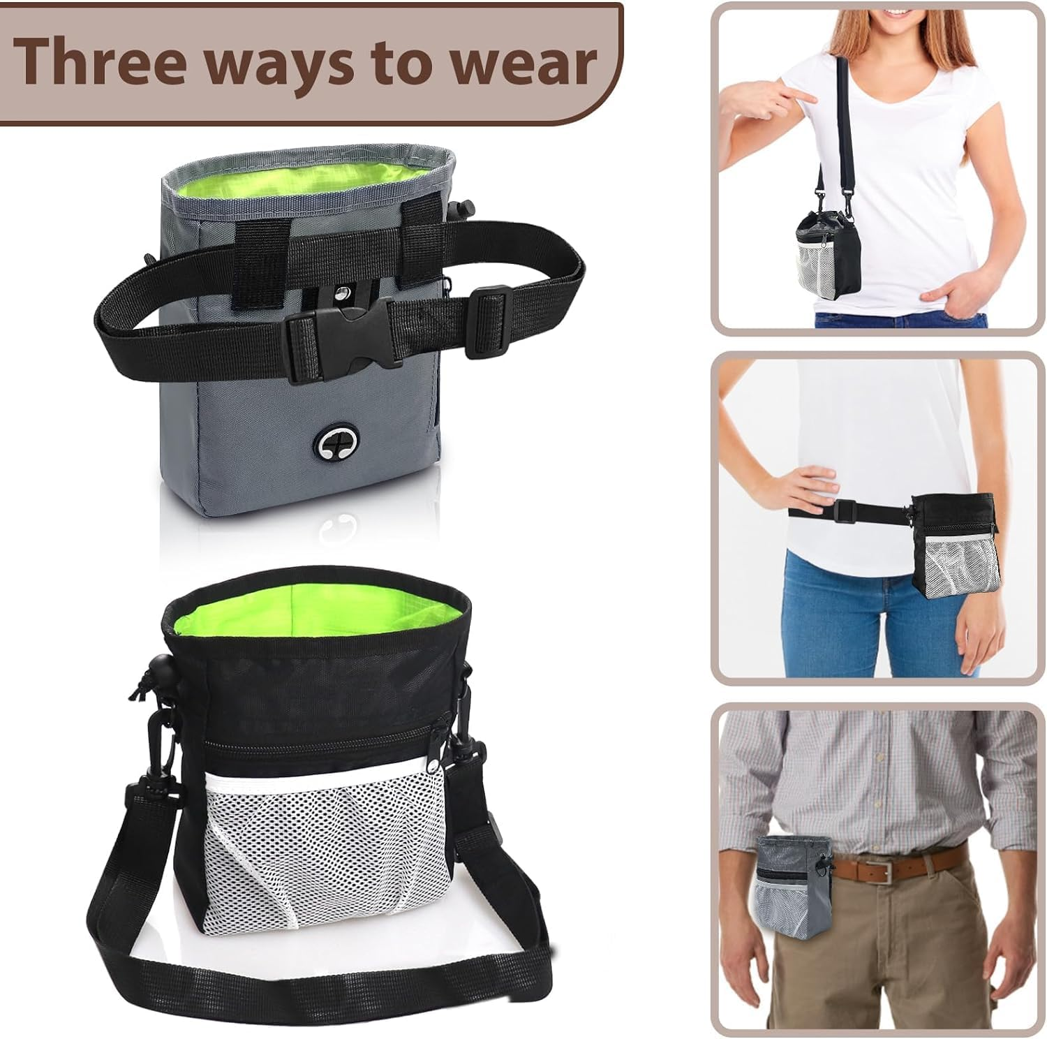 Dog Treat Training Pouch, 1Pc 3 Ways to Wear Dog Treat Pouch, Dog Treat Pouch Bag,Dog Treat Training Bag, Dog Treat Pouch Bag Puppy Dog Training Snack Bag (Black) image number 6