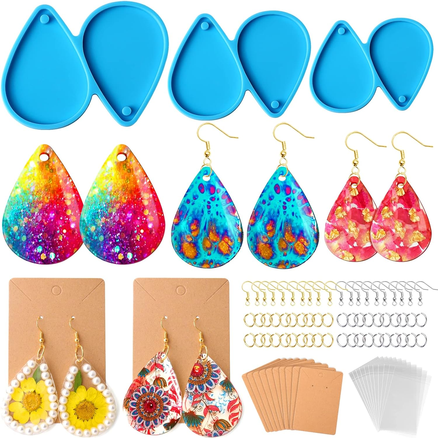 BABORUI Resin Molds Jewelry, 38 Cavities Pendant Silicone Molds for Epoxy with 40Pcs Jump Rings, DIY Resin Casting for Pendant, Earrings, Necklace, Keychains