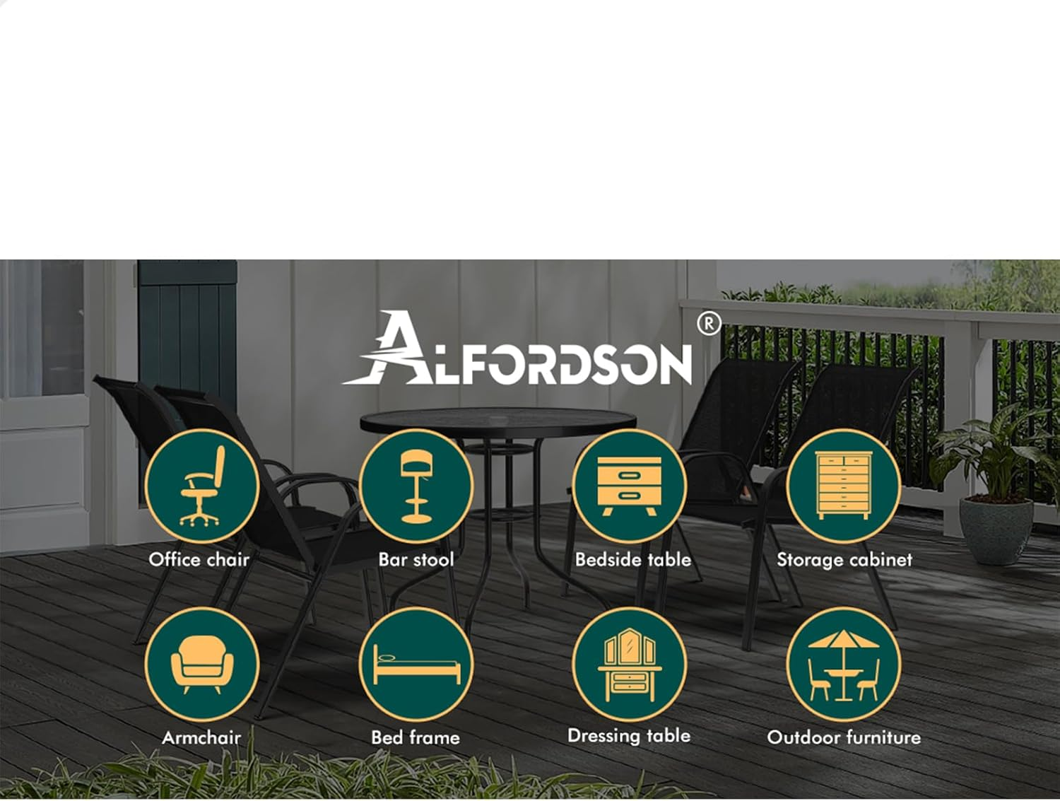ALFORDSON Outdoor Patio Bistro Table Uv-Resistant R90X70Cm, round Coffee Table with Metal Frame for Lounge Conversation Set Furniture, Dining Desk for Outdoor Chairs, Black - Black image number 2