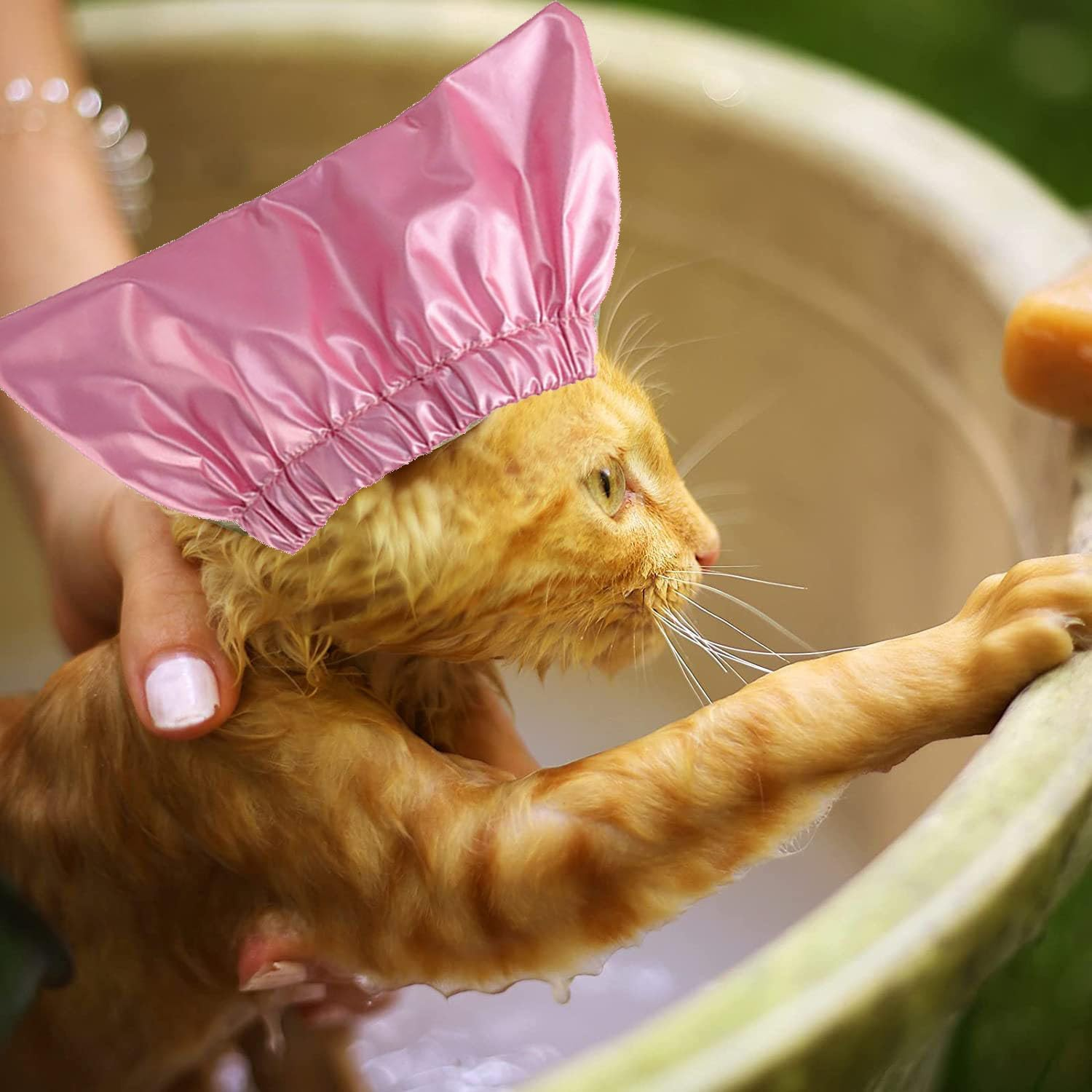 1 PCS Cat & Dog Shower Hat - Waterproof Pet Bath Cap with Ear Covers, Durable Polyester Grooming Cap for Bath Time, Prevents Ear Infections image number 3