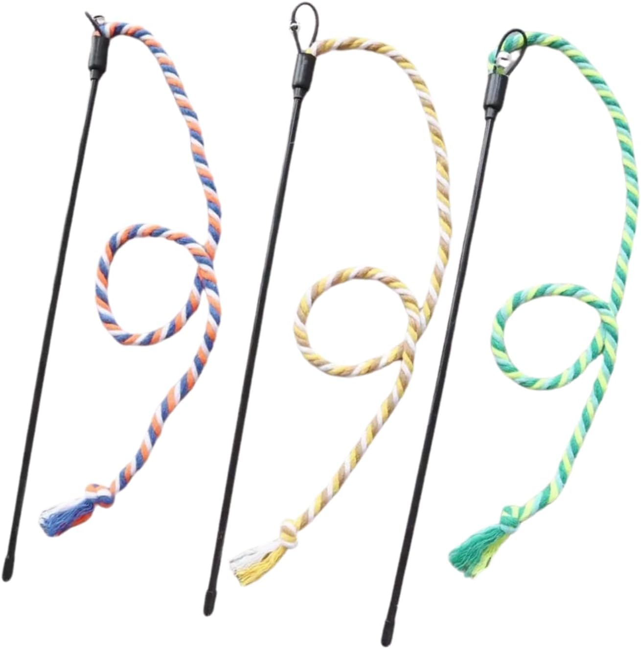 Colorful Cotton Rope Cat Teaser Toy Set - 3 Pack Interactive Wand Toys for Cats