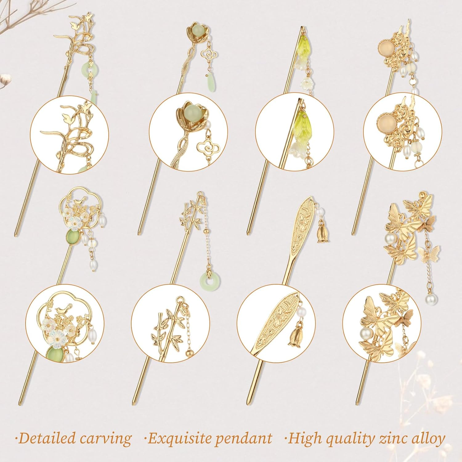Psyqtsuary 8 Pcs Retro Gold Long Hair Sticks Pins with Pendants Decorative Vintage Pearl Metal Hair Sticks Chinese Hanfu Glitter Accessories Hair Chopsticks for Women image number 1