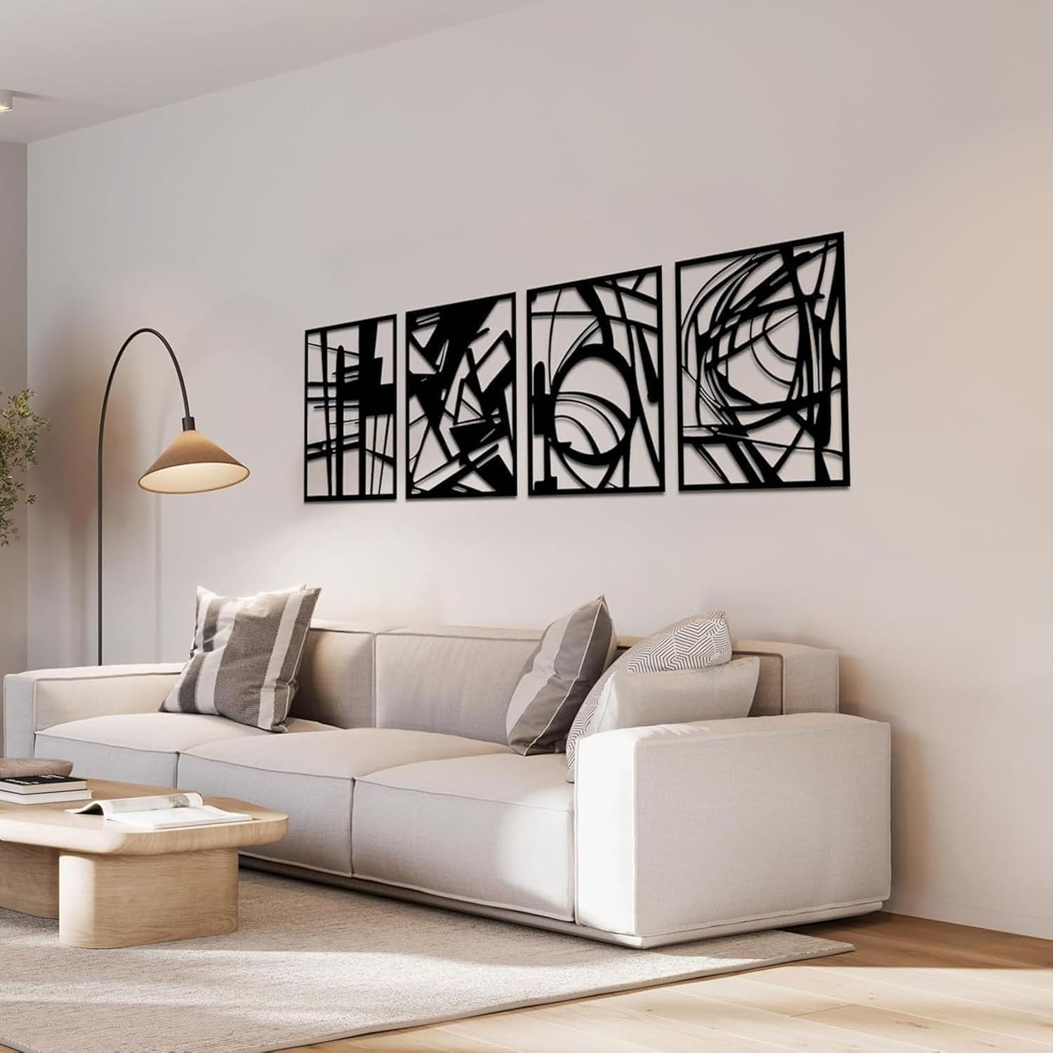 Forubar 4 Pack Black Abstract Metal Wall Art, 3D Textured Metal Wall Sculptures, for Living Room Bedroom Bathroom Study Room image number 4