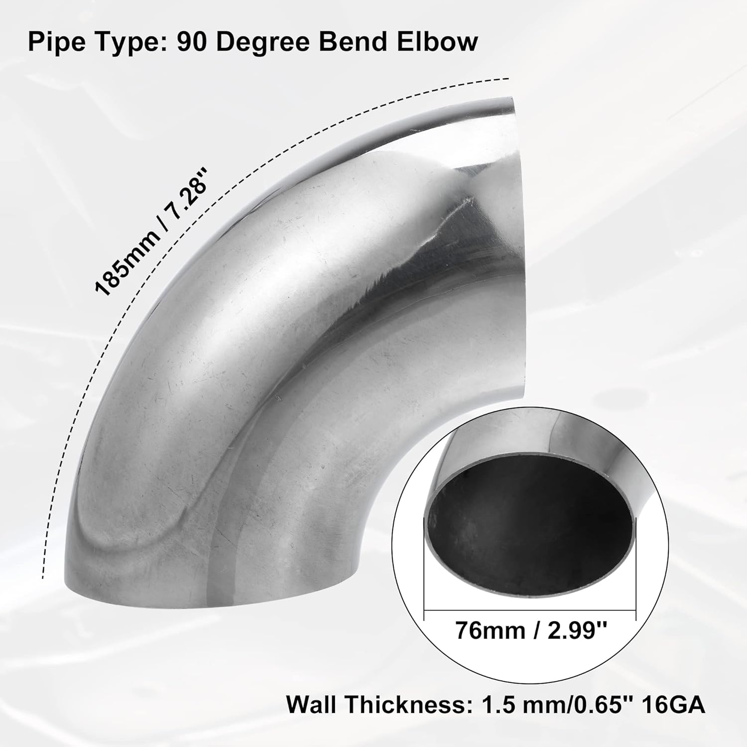 X AUTOHAUX 2Pcs OD 3 Inch 90 Degree Mandrel Bend Elbow SS304 Stainless Steel Bend Tube Exhaust Elbow Pipe for Car Modified Exhaust System 3" Piping Silver Tone image number 5