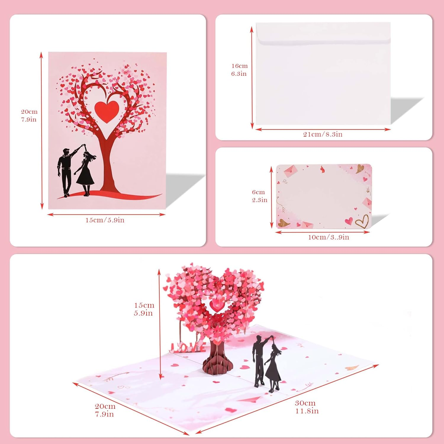 3D Heart-Shaped Tree Stereo Greeting Card with Envelope - Handcrafted Pop up Design Romantic Greeting Card for Anniversary, Wedding, Valentine'S Day，20X15Cm image number 3