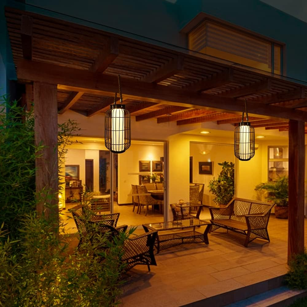 Pearlstar Large Solar Lanterns for Outdoor Use Metal Hanging Lights Decorative Solar Table Lamp Waterproof for Outdoor Patio Yard Garden Porch Table Top Decoration and Gift (Black) image number 1