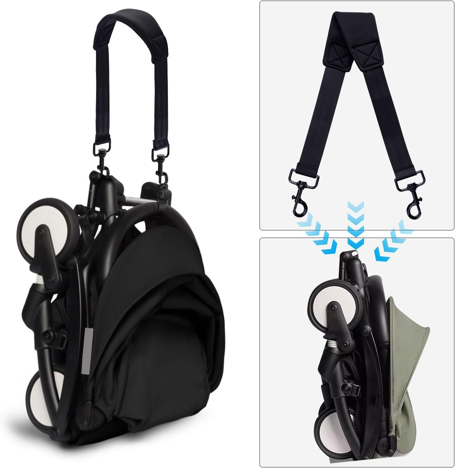 CSDWELL Stroller Straps for Babyzen Yoyo,Yoy2,Yoy3,Yoya,Yuyu,Stroller Carry Strap Deal for Parents, Airplane Travel,Outdoor,Rv Travel, (Black), Black image number 5
