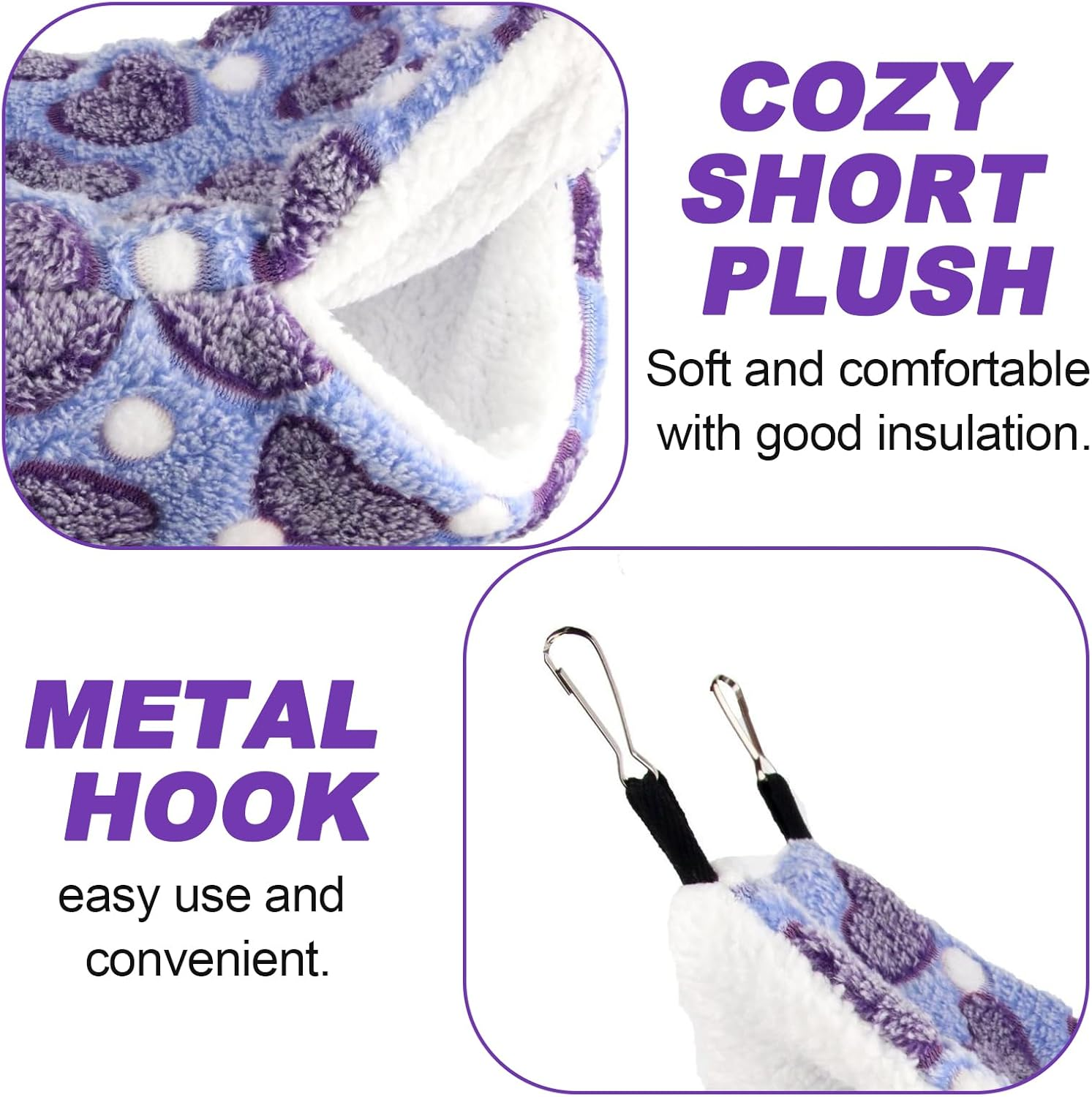 FOSDICK Pack of 2 Guinea Pig Hammock, Soft Plush Rat Hammock, Double Layer Small Animal Hammock, Warm Rodent Hammock, Hamster Hamster Hammock for Ferrets, Guinea Pig, Chinchillas image number 4