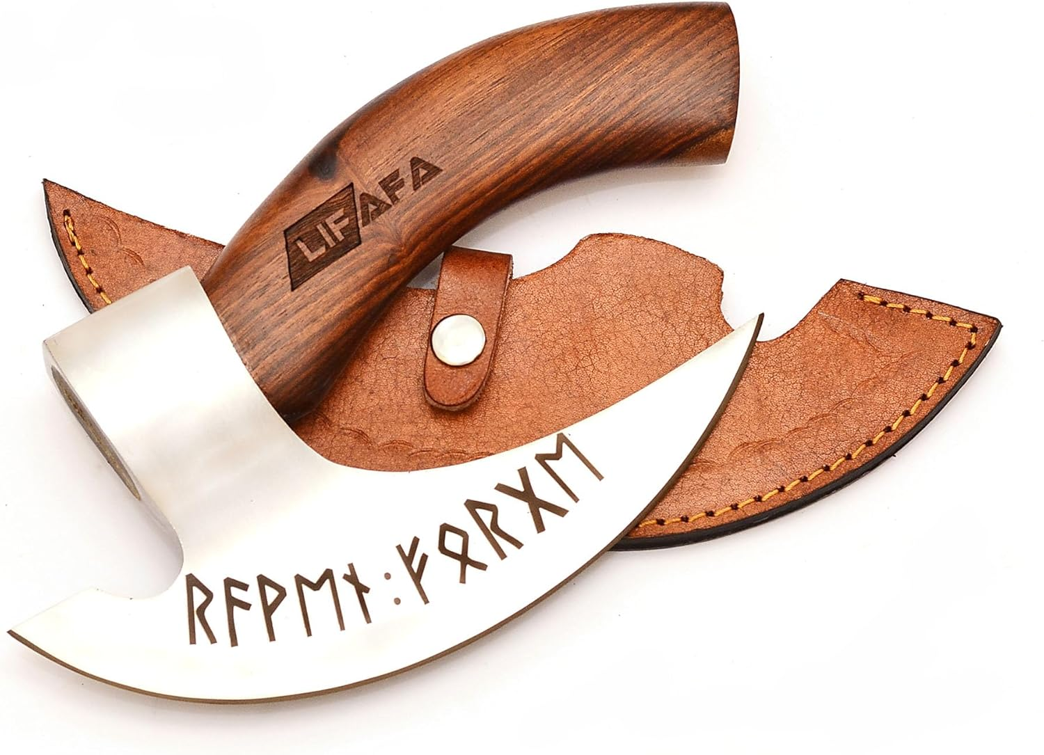 LIFAFA Handmade Viking Pizza Cutter Beautiful Axe with Unique Leather Sheath Stainless Steel Blade with Rosewood Handle AU image number 6