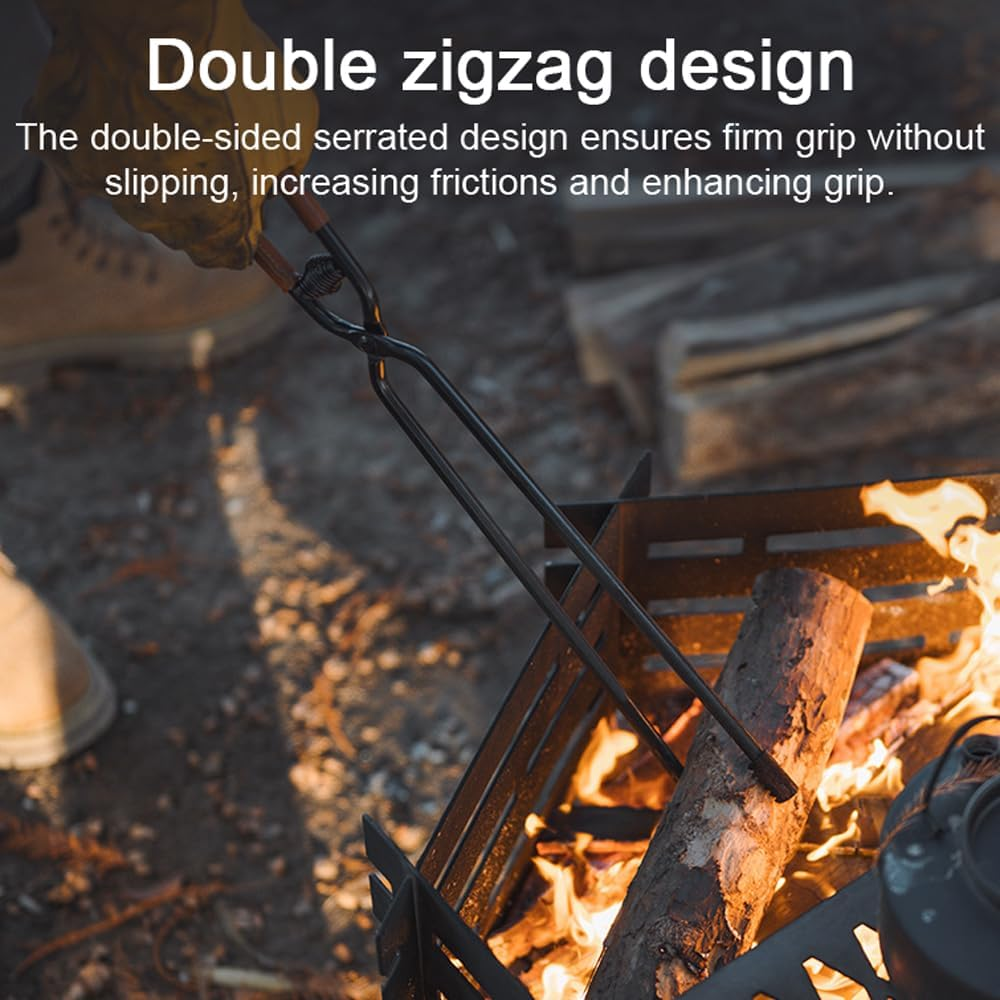 Mingzhe Carbon Steel Charcoal Tongs Outdoor Camping Bonfire BBQ Firewood Clip Tool Stoves Fire Charcoal Tongs Leather Handle Firewood Clamp image number 5