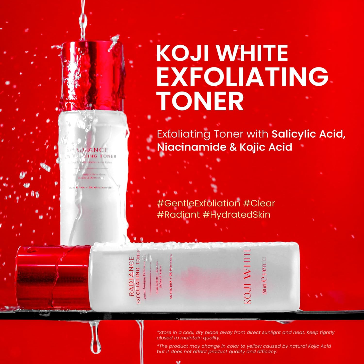 Koji White Exfoliating Toner for Face with 5% PHA BHA Toner, 2% Niacinamide, Kojic Acid & Hyaluronic Acid | Hydrating & Soothing Facial Toner | Unscented, Sensitive, Vegan, 150Ml (5.07 Fl Oz) image number 4