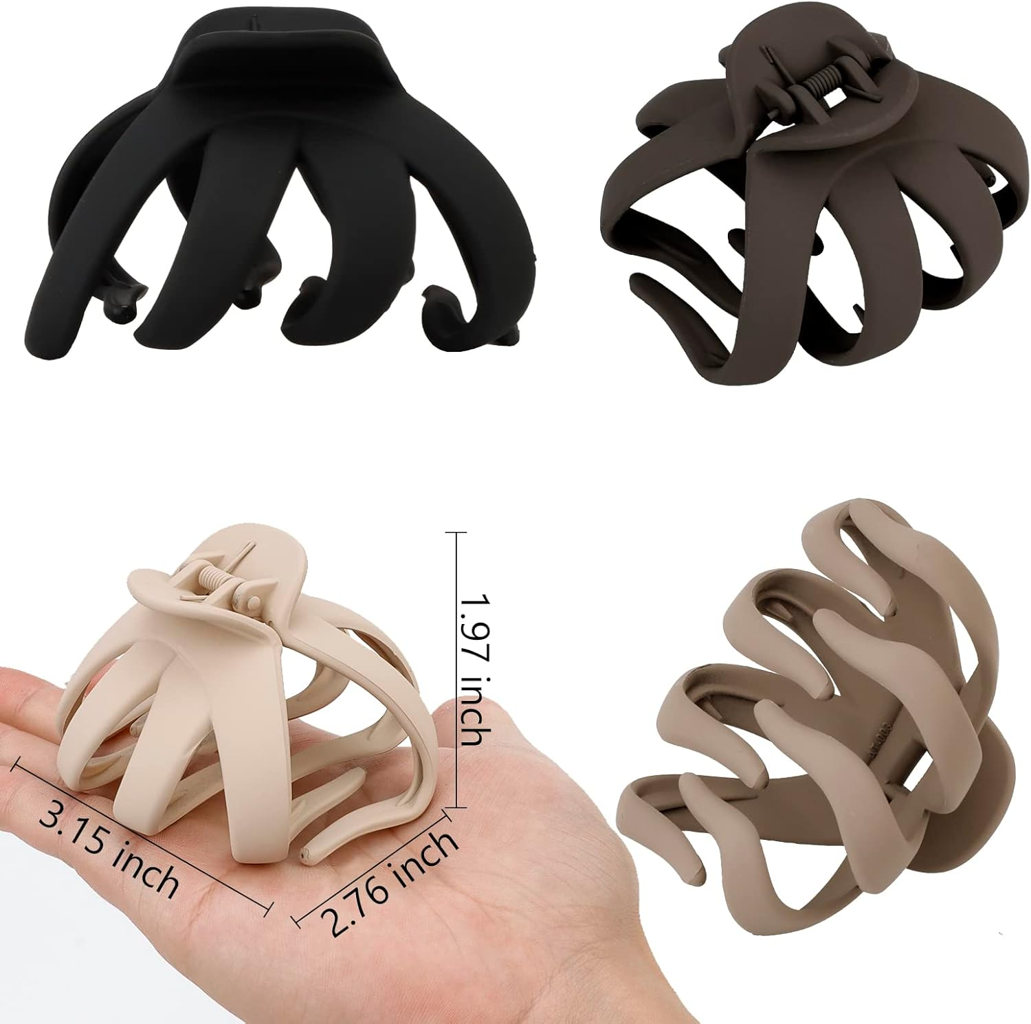 4 Pcs Octopus Hair Clips Hair Clips for Women Claw Clips for Thick Hair Matte Hair Clips Strong Grip Non-Slip Jaw Clips Neutral Color Hair Clips Simple Hair Clips for Women Girls image number 2
