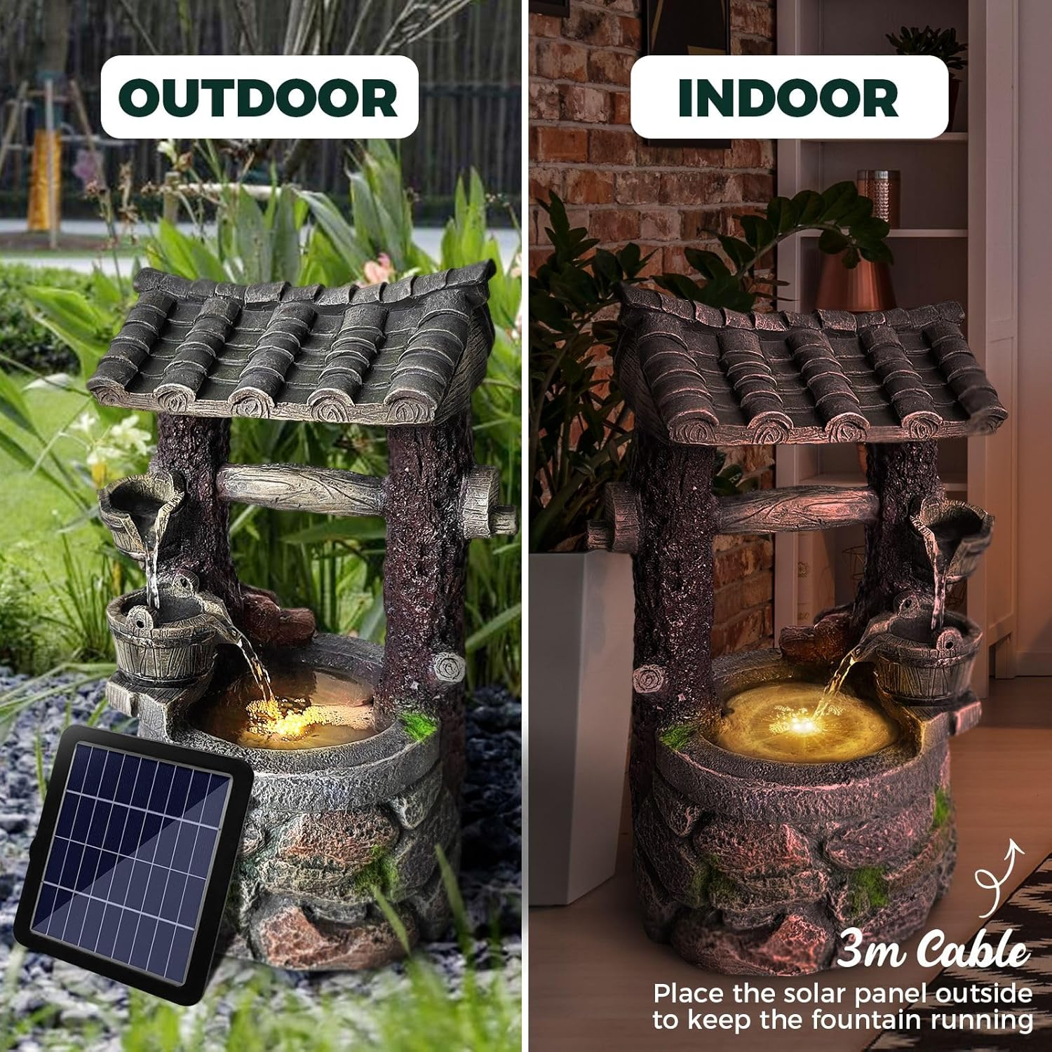 Solar Water Feature Fountain Pump with Panel Battery Led Lights Cascading Landscape Bird Bath Pool Fish Pond Indoor Outdoor Garden Yard Decoration image number 5