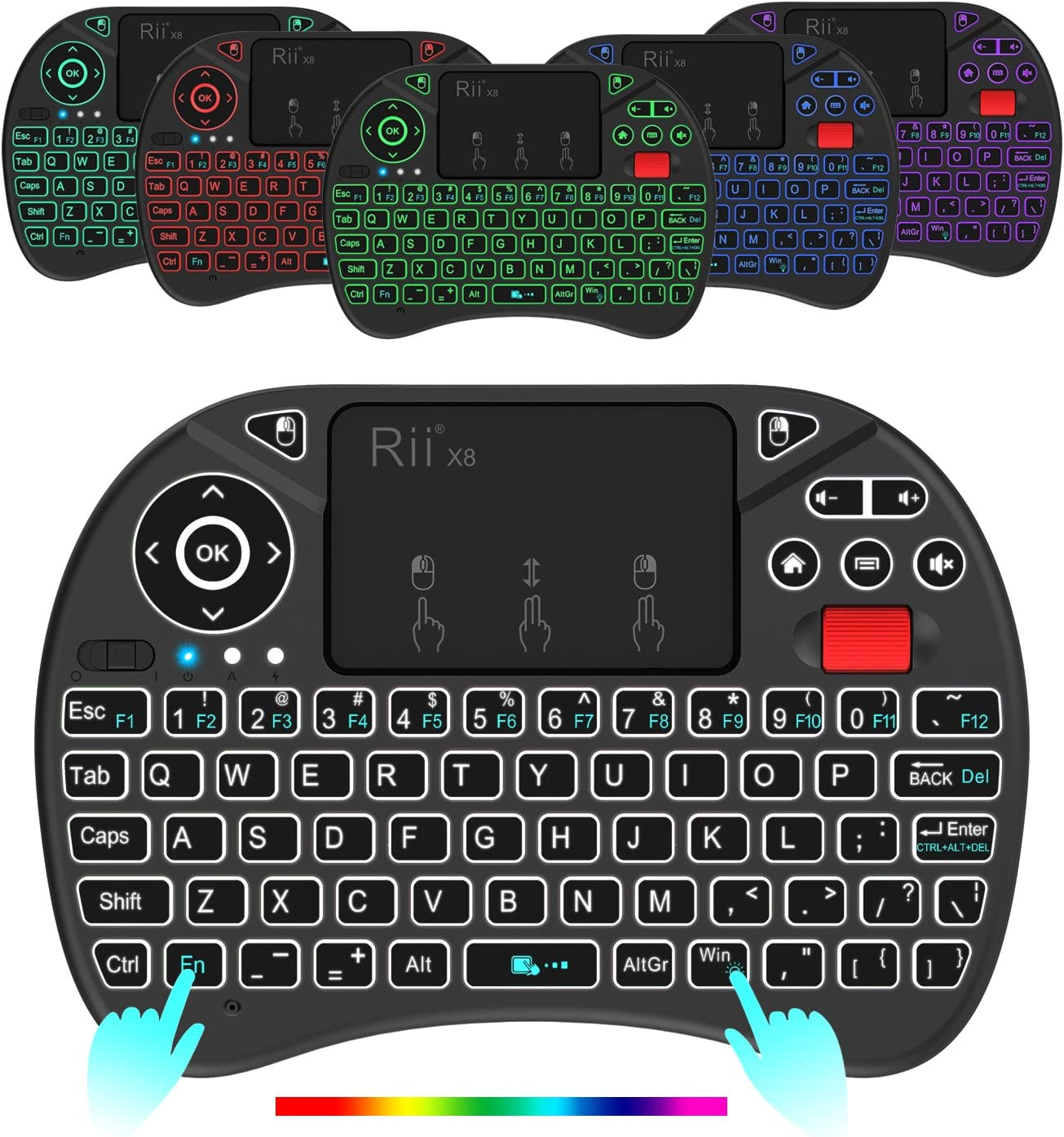Upgraded Riitek Rii X8 2.4Ghz Mini Wireless Keyboard Remote Controller with Touchpad Mouse Combo, 8-Colour LED Backlight, Scroll Wheel and Built-In Rechargeable Lithium-Ion Battery image number 6