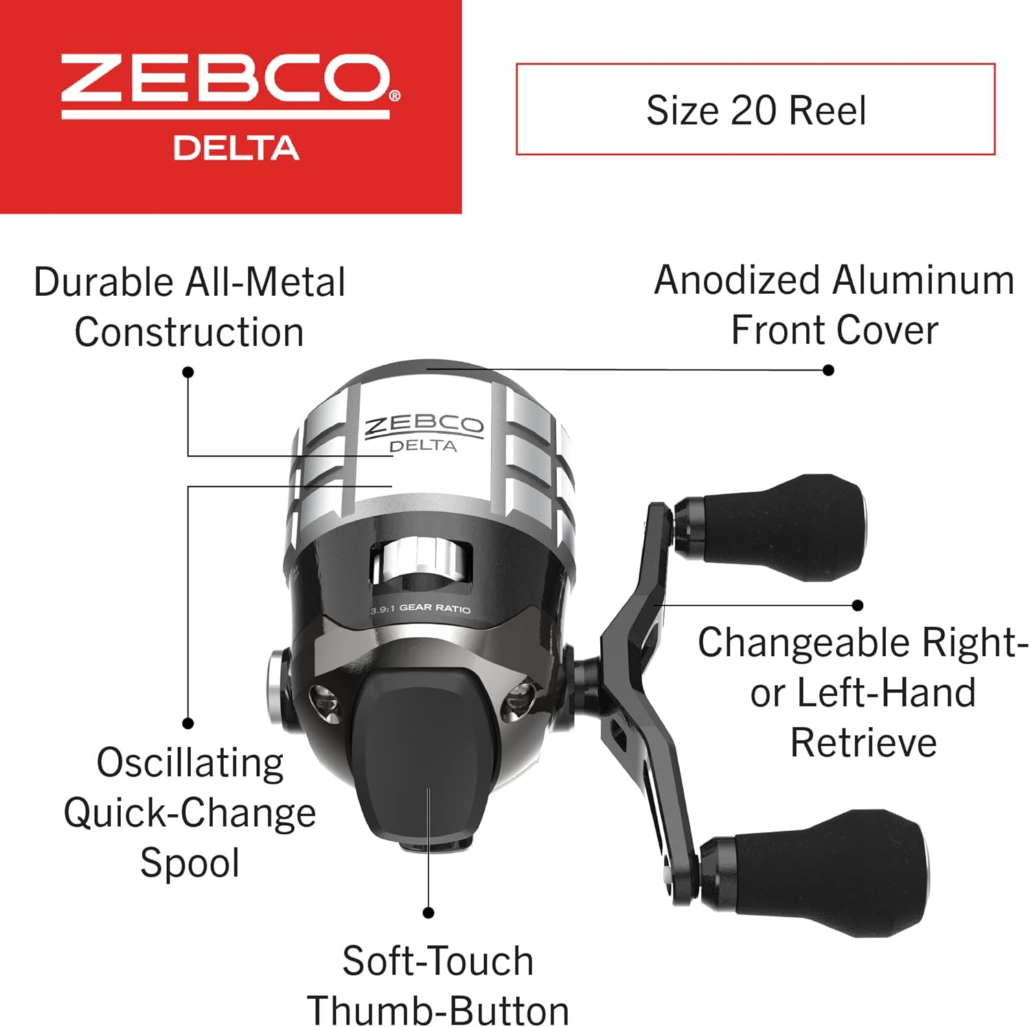 Zebco Delta Spincast Fishing Reel, Instant Anti-Reverse Clutch, All-Metal Gears, Changeable Right- or Left-Hand Retrieve image number 2