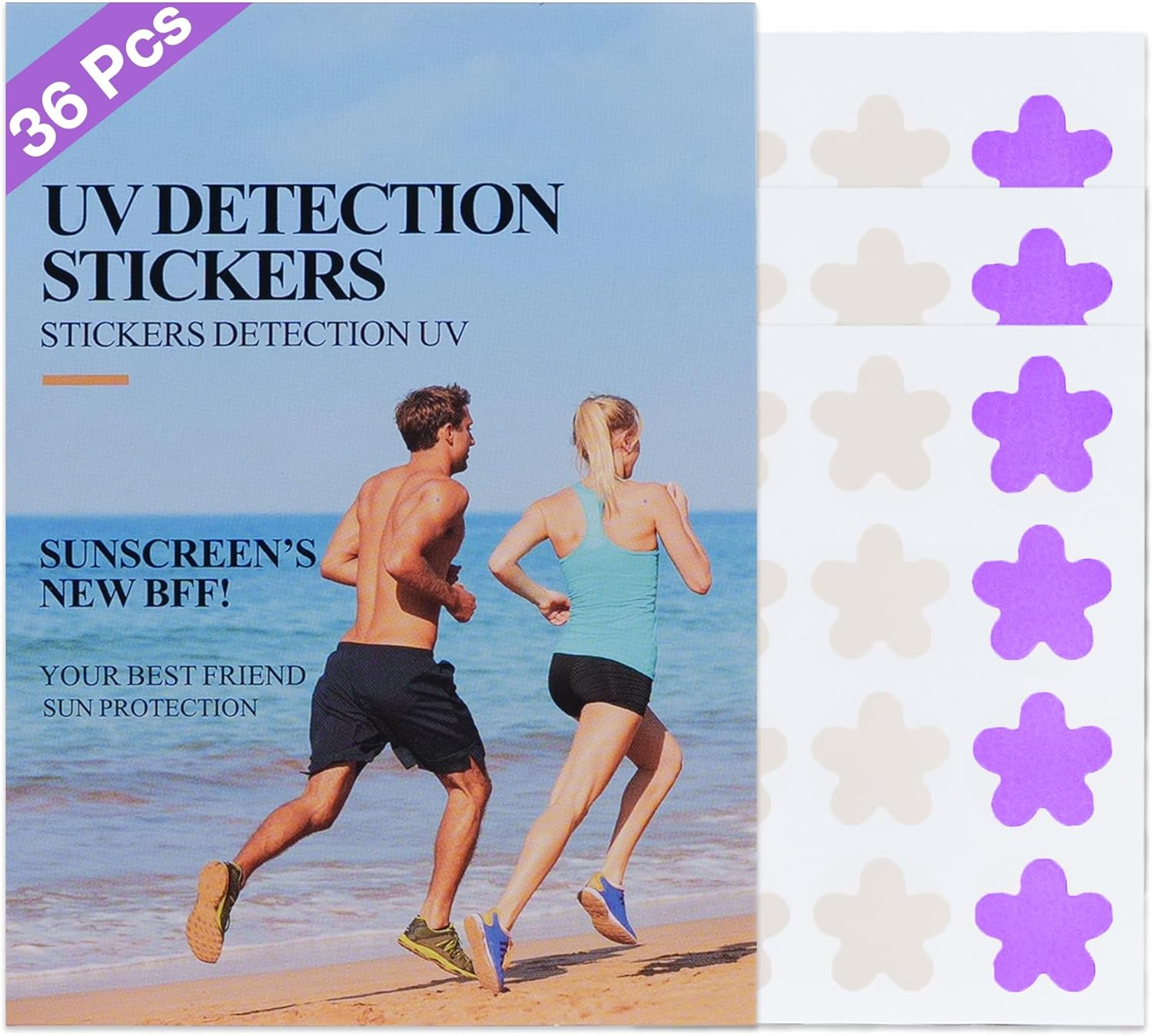 36PCS UV Detector Temporary Tattoos - Color Changing Sunscreen Reminder, Purple UV Stickers Waterproof, Skin-Friendly, Ideal for Beach, Hiking, Camping & Outdoor Sun Protection image number 5