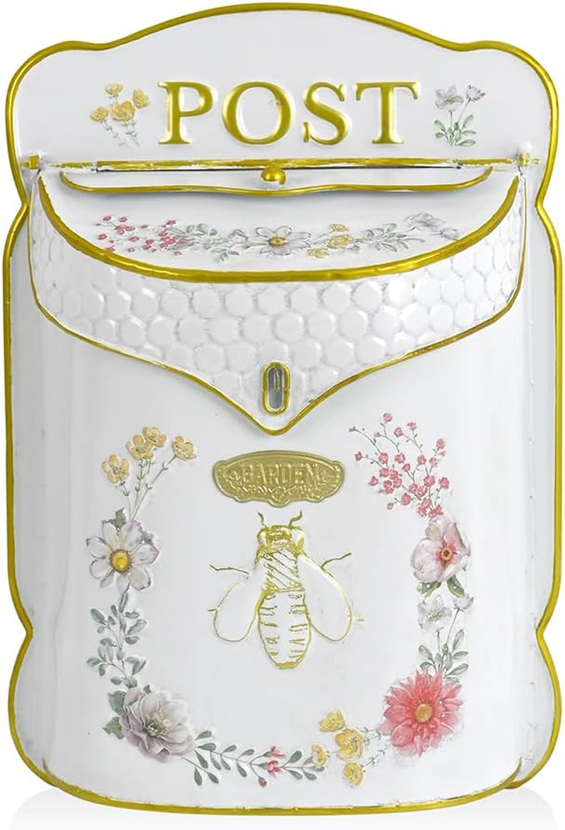 Z&sup2; Belladecor Mailbox Wall Mount Mailboxes for outside Vintage Mail Boxes for House outside Metal Drop Box Antique Style Nostalgic Charm Home Decorative, Butterfly Pattern, White - White B image number 2