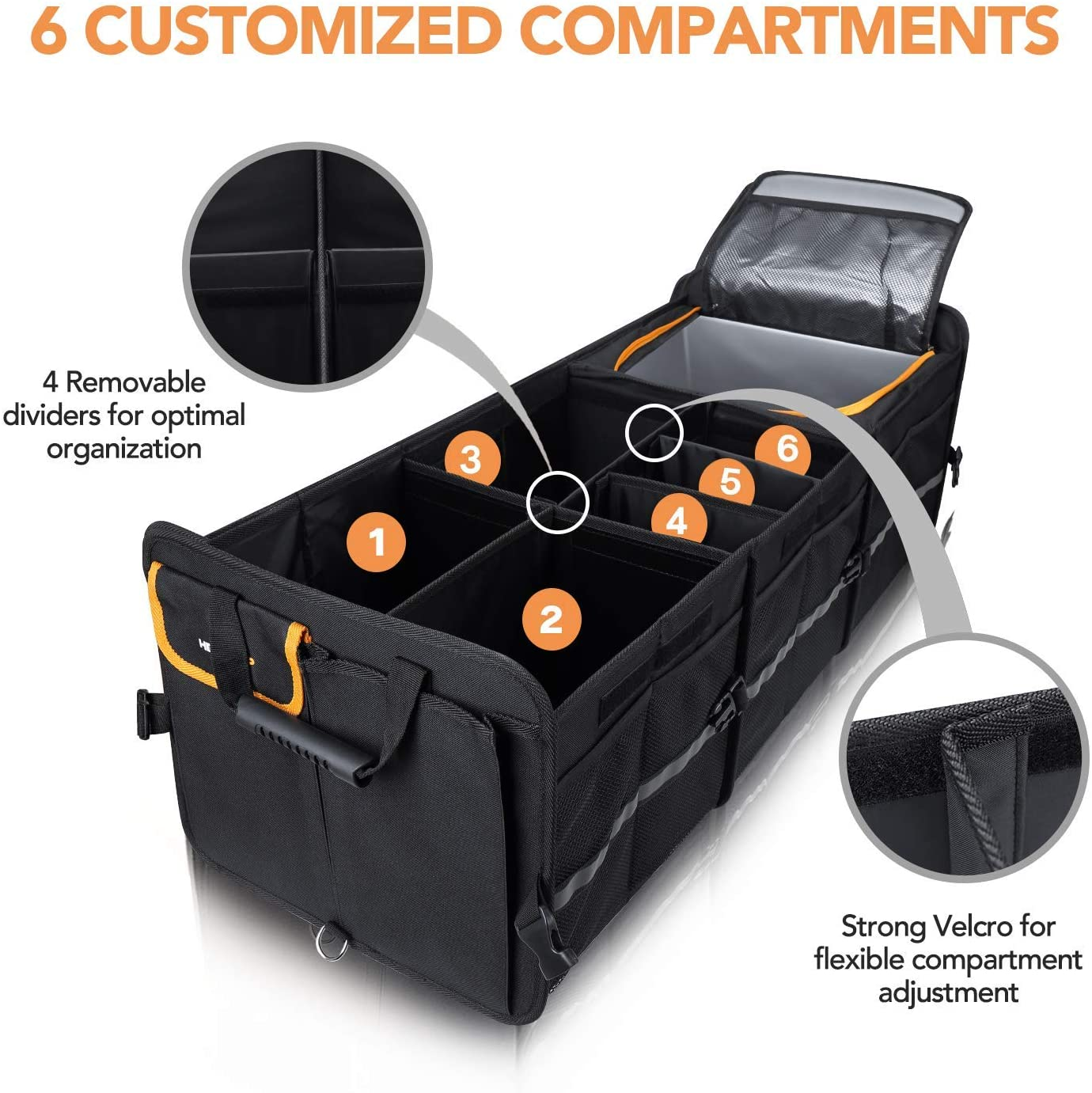 HEYTRIP Large Trunk Organizer with Built-In Leakproof Cooler Bag, 2 Tie-Down Straps, 4 Removable Dividers, Foldable Cover, Built with 2Mm PE Board image number 3