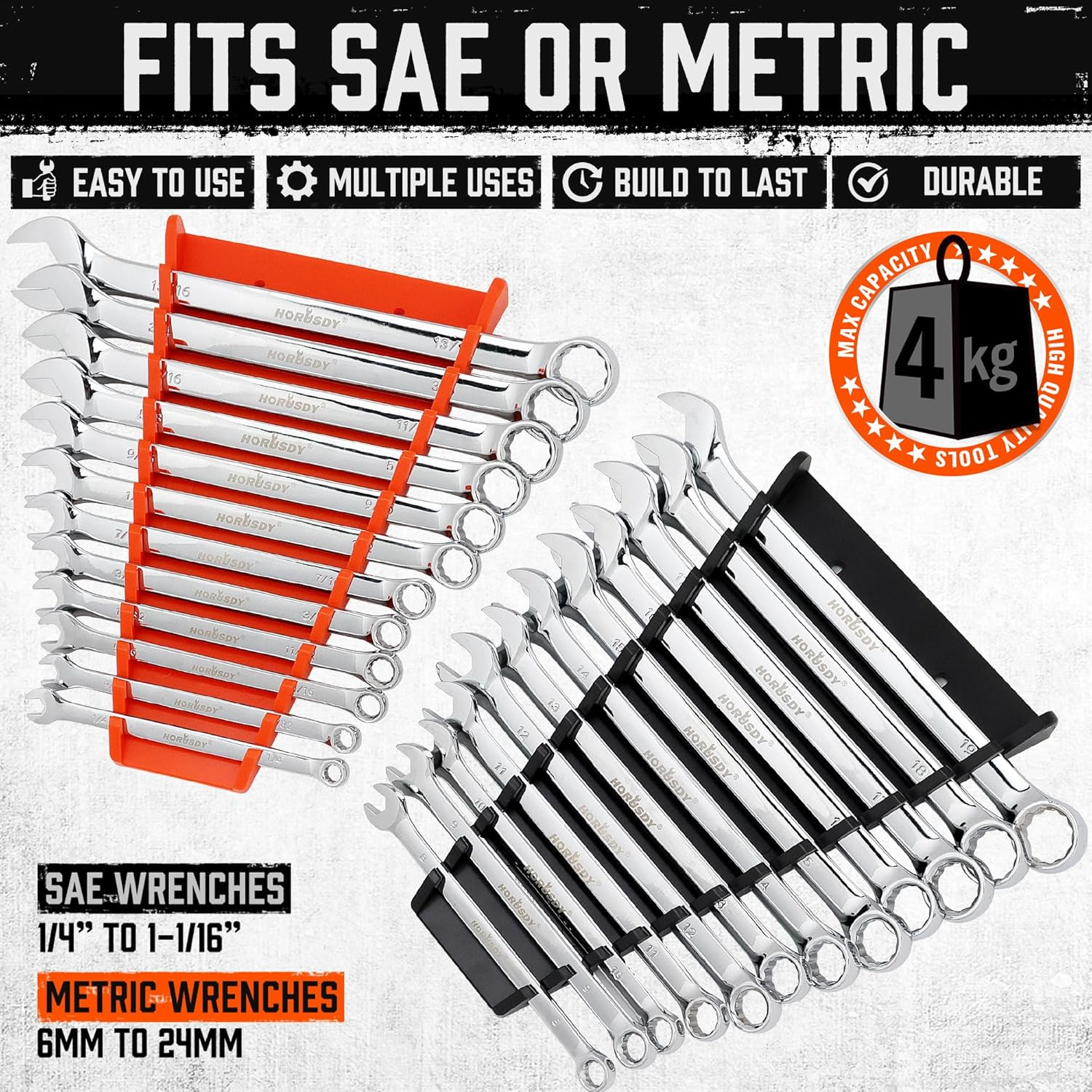 HORUSDY 2-Piece Magnetic Spanner Holder, Magnetic Wrench Organizer, Magnetic Spanner Storage Rack, SAE(1/4" - 1/16") and Metric(6Mm-24Mm) image number 6