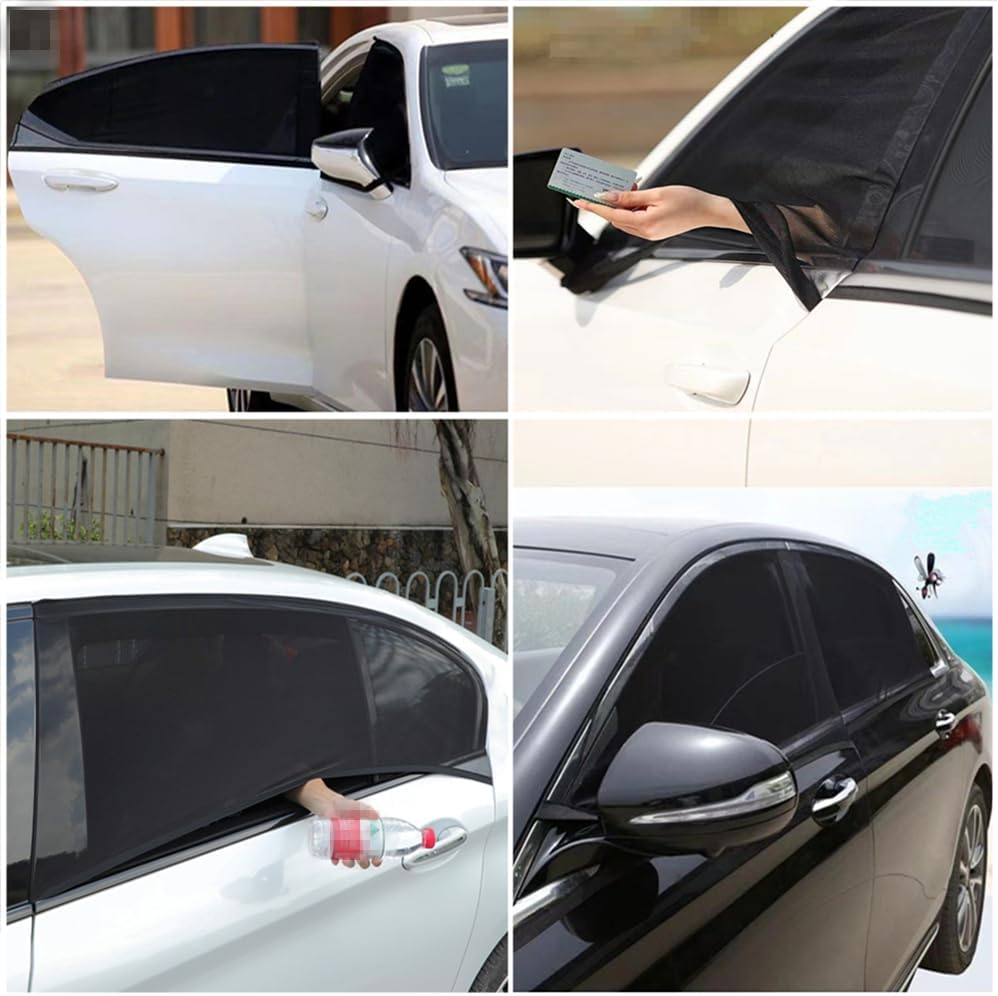 Stretchable Car Window Shades, Granmagazz 4 PCS Double Layer Design Car Sunshade Blocker Including 2 Pcs Front Windows and 2 Pcs Side Rear Windows, High Stretchy Breathable Car Window Sunshade Mesh image number 1