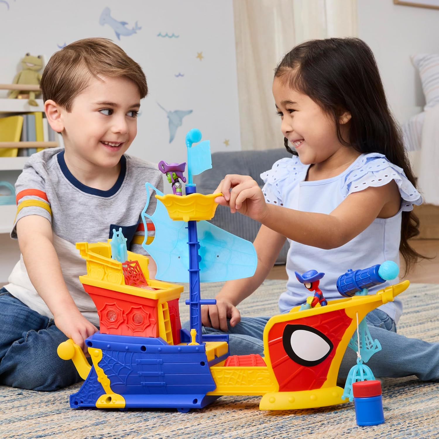 Marvel Spidey and His Amazing Friends Water-Webs Webs Ahoy Bubble Pirate Ship Toy, 3-Inch (7.6) Action Figures & Boat Playset, Super Hero Toys, 3+ image number 5