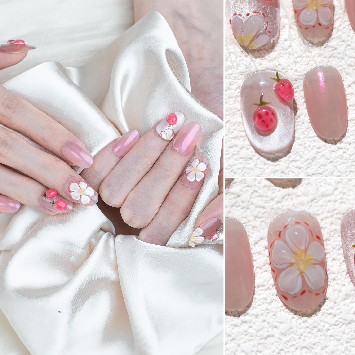 Sun&Beam Nails Handmade Press-On Medium Long Oval Pink Cartoon Glossy Hand-Painted Design Fashion False Nail Tips 10 Pcs Set (#237 L) - M image number 2