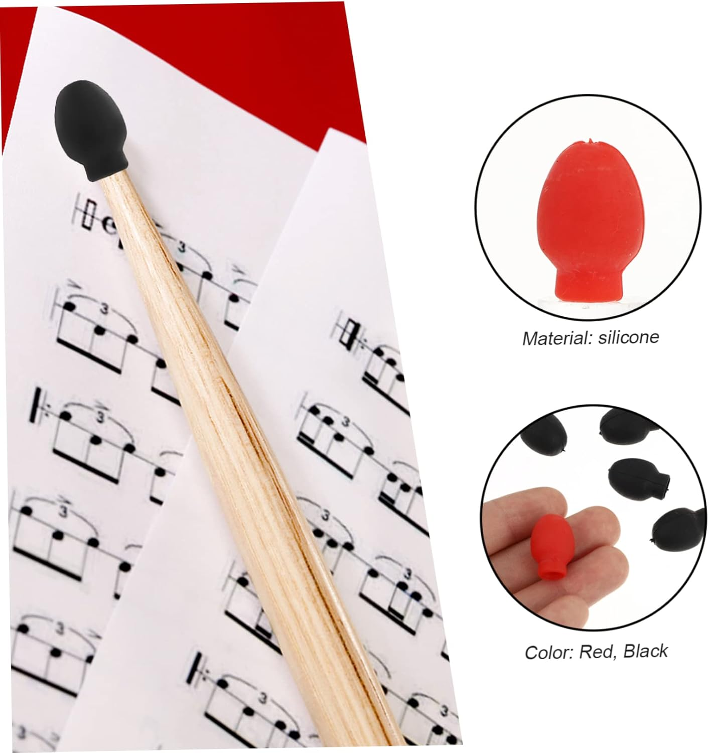 Yardwe 8Pcs Replacement Drum Practice Tip Silent and Shock-Absorbing Silicone for Anywhere Practice Random Color image number 4