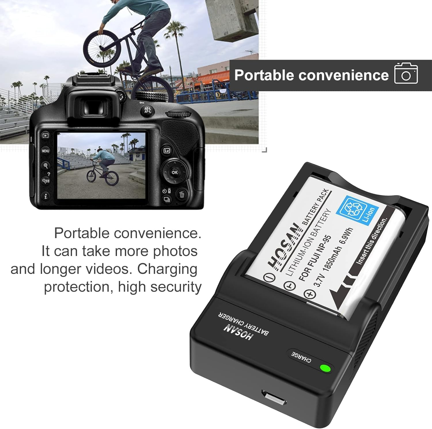 NP-95 Replacement Battery (2-Pack) and Portable USB Charger Kit for Fujifilm NP-95 Finepix F30 F31Fd Real 3D W1 X100 Fujifilm X100S X-S1 image number 4