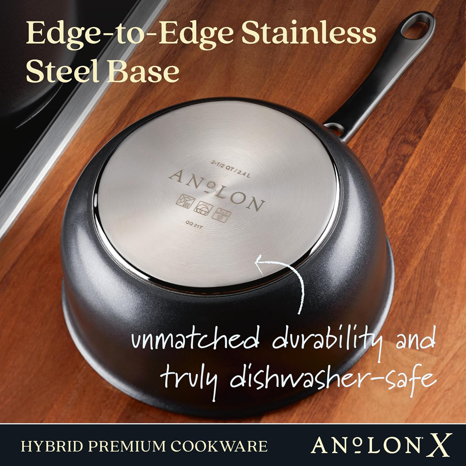 Anolon X Hybrid Nonstick Saucier with Lid, 2.5 Quart - Dark Gray image number 4