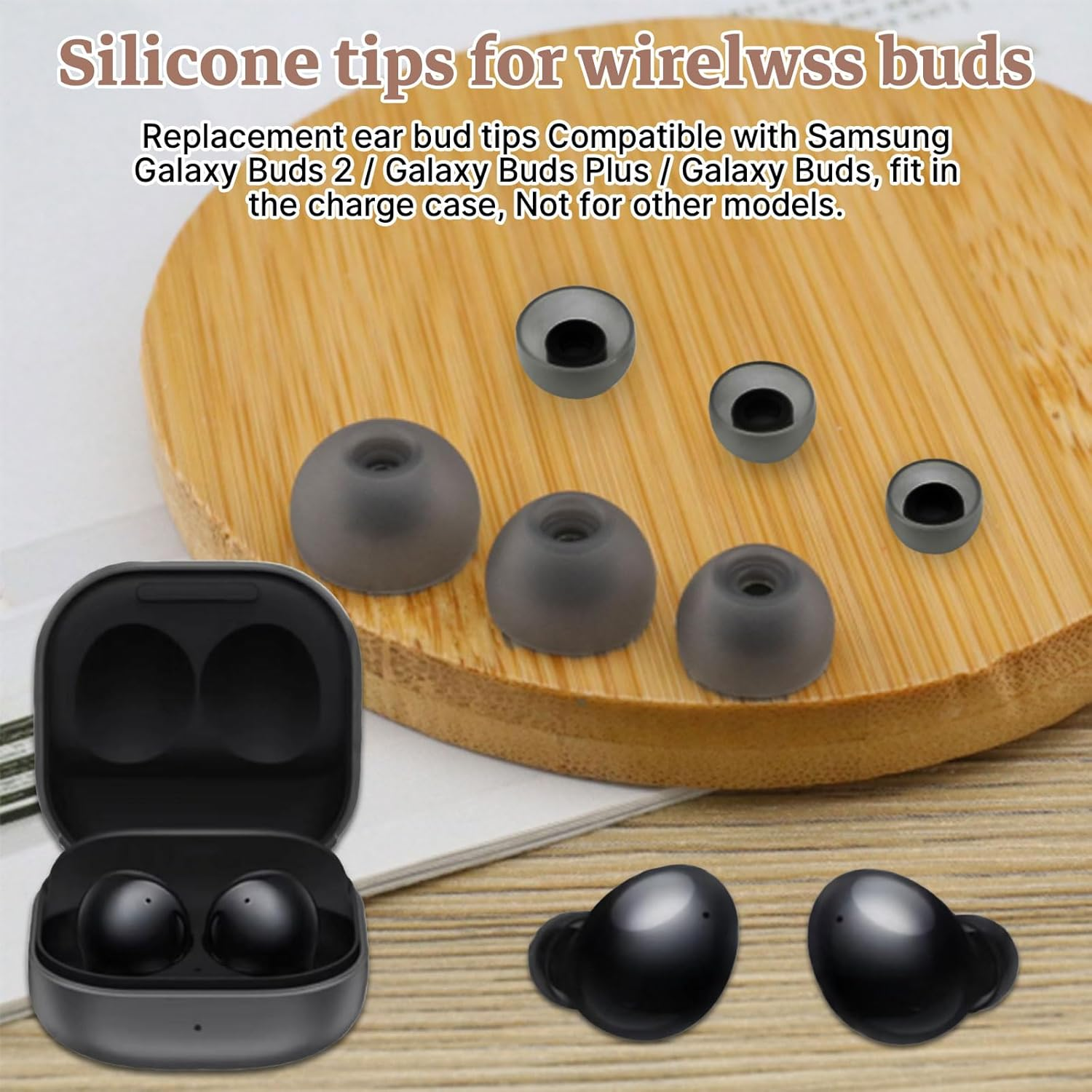 Lyvixora 3 Pairs Ear Tips for Samsung Galaxy Buds 2 R177,Silicone Replacement Earbuds Tips with Dust Guard, Secure Fit & Anti-Slip Design, Perfectly Fit in Charging Case (Black) - Purple image number 6