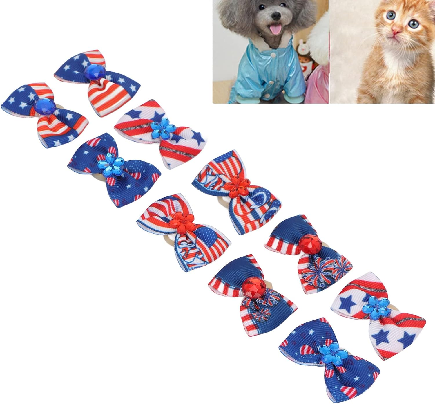 JOROBURO 20 Pcs Patriotic Dogs Hair Bows, Multicolor 4Th of July Pet Hair Bow with Durable Rubber Bands, Hand Made Hair Bowknot for Dog Hair Grooming Accessories image number 4