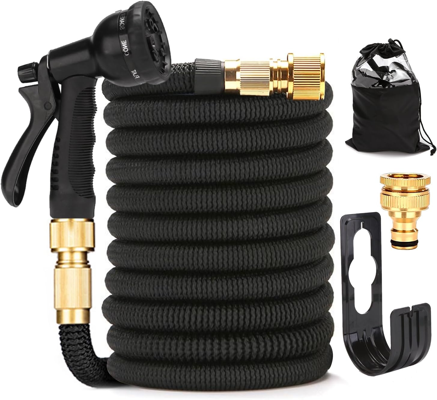 50Ft Garden Hose 15M Water Hose, with 8 Function Spray Nozzle, 1/2 Inch & 3/4 Inch Convertible Connectors, 15M Stretch Garden Hose Ideal for Car Wash & Garden image number 2