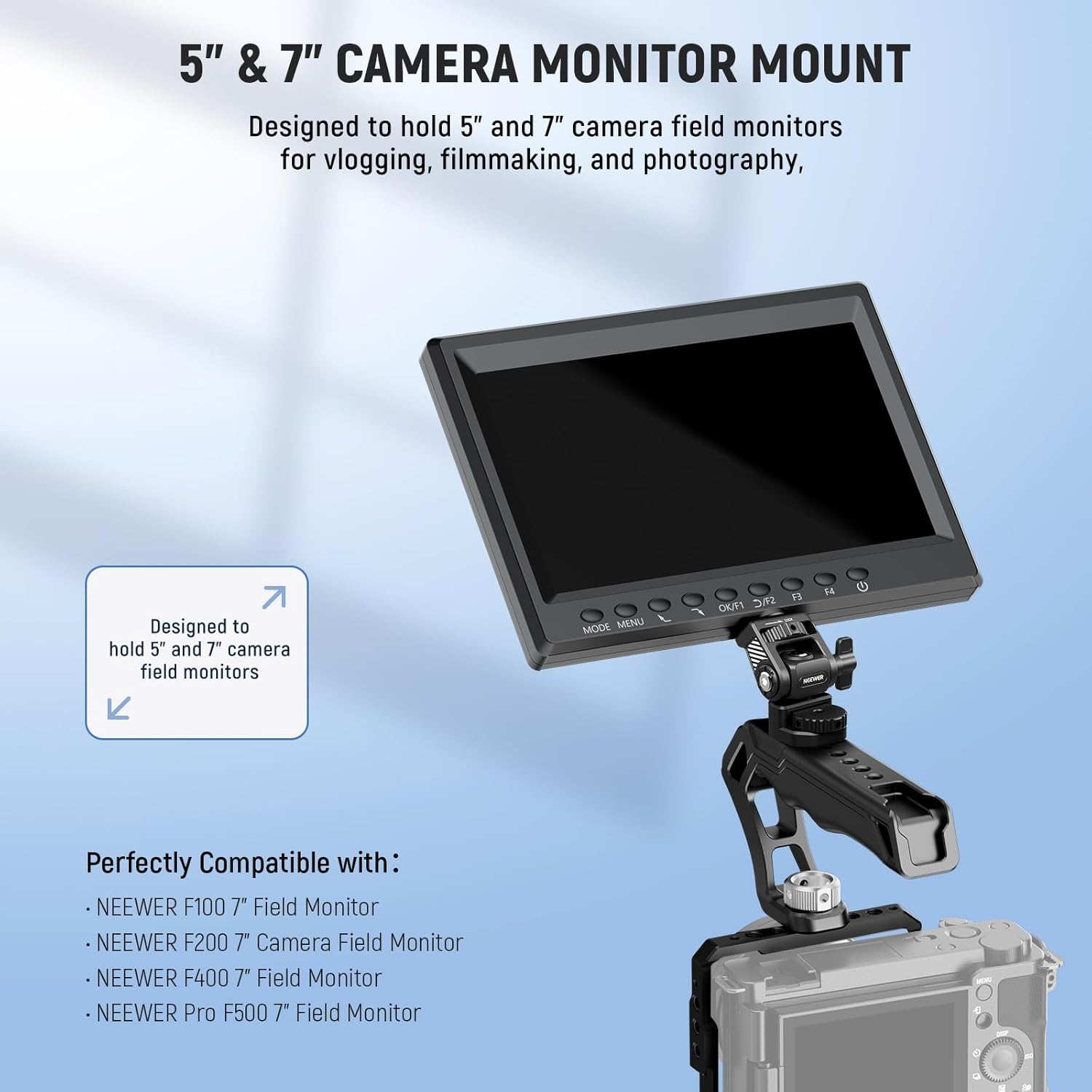 NEEWER Upgraded Field Monitor Mount Monitor Holder with 1/4" Screw, 360&deg; Swivel, 180&deg; Tilt, anti Twist Screw Compatible with Atomos Ninja 5" & 7" Camera Monitor, Camera Cage, MA021