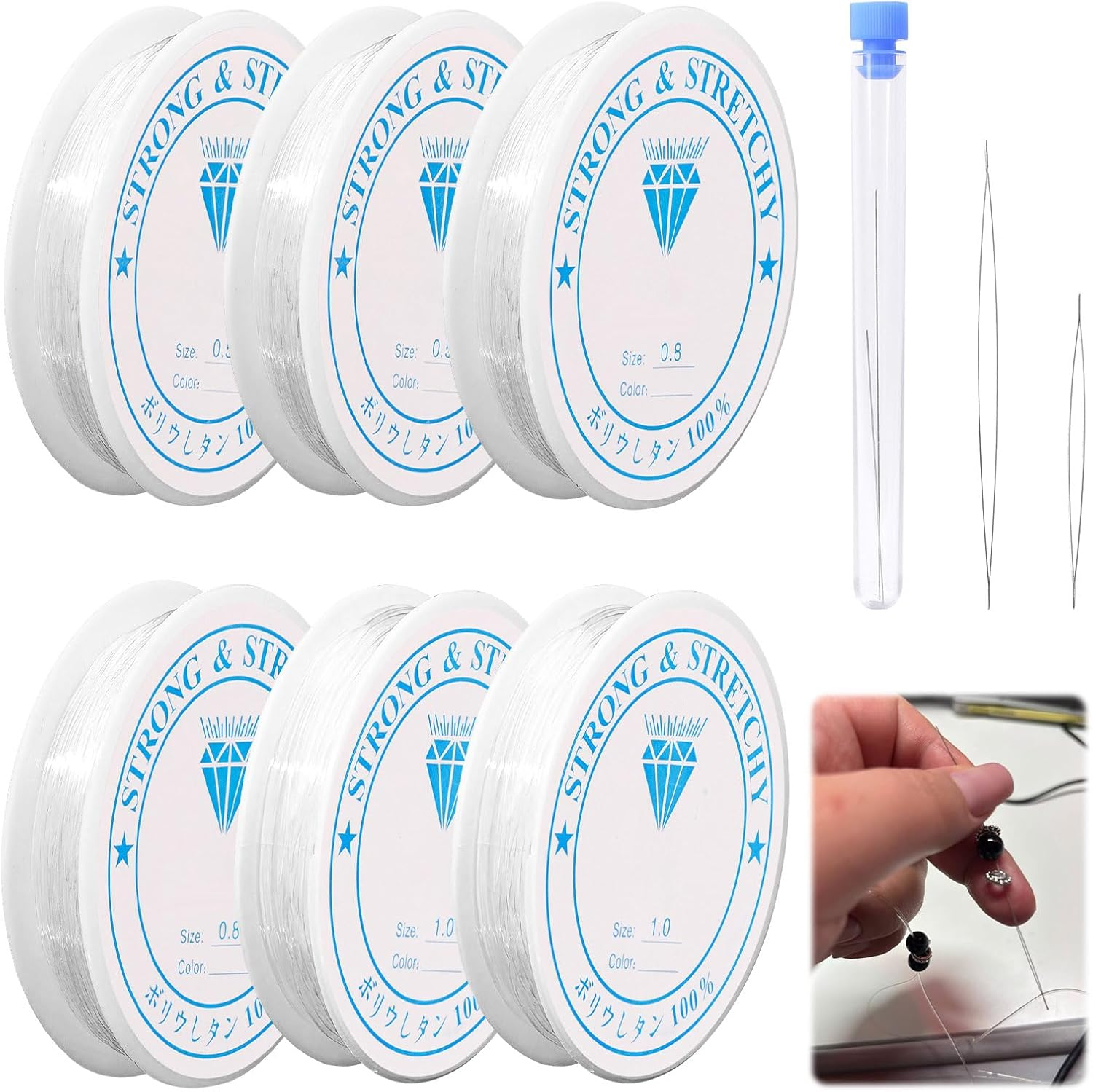 Elastic String for Bracelets, Bracelet String, 6 Rolls Premium Elastic Cord and 2 Pcs Open Beading Needle, Jewellery Elastic, Bracelet Making Kit, Perfect for DIY Jewelry and Beads Making! image number 2