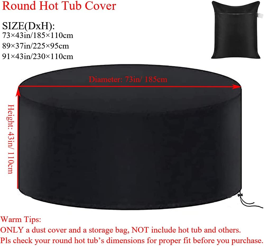 UCARE Hot Tub Cover Waterproof Outdoor Portable round Inflatable Hot Spa Cover Protector Bathtub Pool Garden Furniture Dust Covers (73&times;43In/ 185&times;110Cm) image number 1