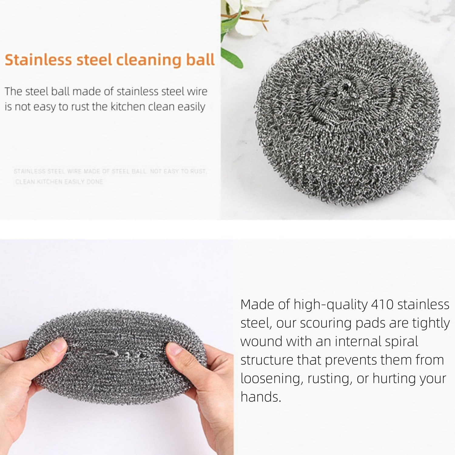 6Pcs Stainless Steel Scrubbers, Steel Wool Scourers Scouring Pads Metal Sponges, Easy Scouring Grease Dirt Oil Rust for Dishes,Pans,Pots,Ovens,Grills,Sinks,Easy Scouring for Tough Kitchen Cleaning image number 6