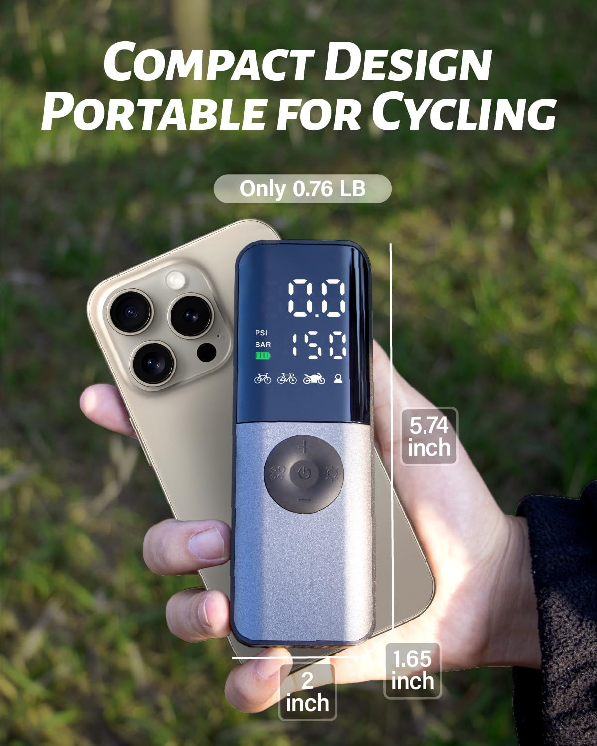 Electric Air Pump: 150Psi Portable Bicycle Tire Inflator with Digital Pressure Gauge for Road, Mountain, E-Bike, Motorcycle - Presta, Schrader, Dunlop Valve Accessories image number 1