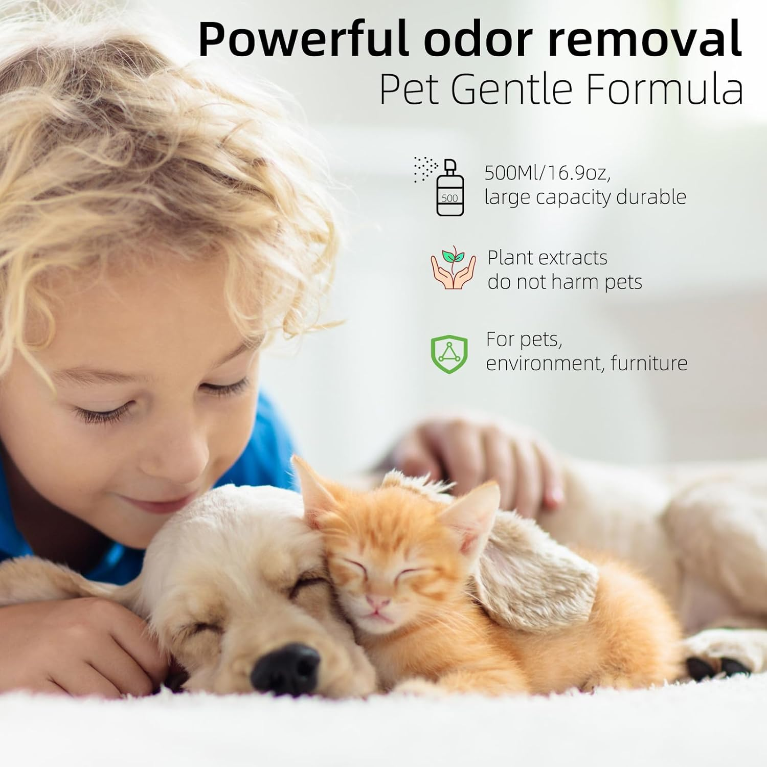 Dog Urine Odor Eliminator Spray for Home, Cat Litter Box Deodorizer, Pet Room Deodorizing for Pee Smells on Carpet or Furniture, Puppy Perfume Spray Long Lasting, 500Ml/16.9Oz, Green Tea