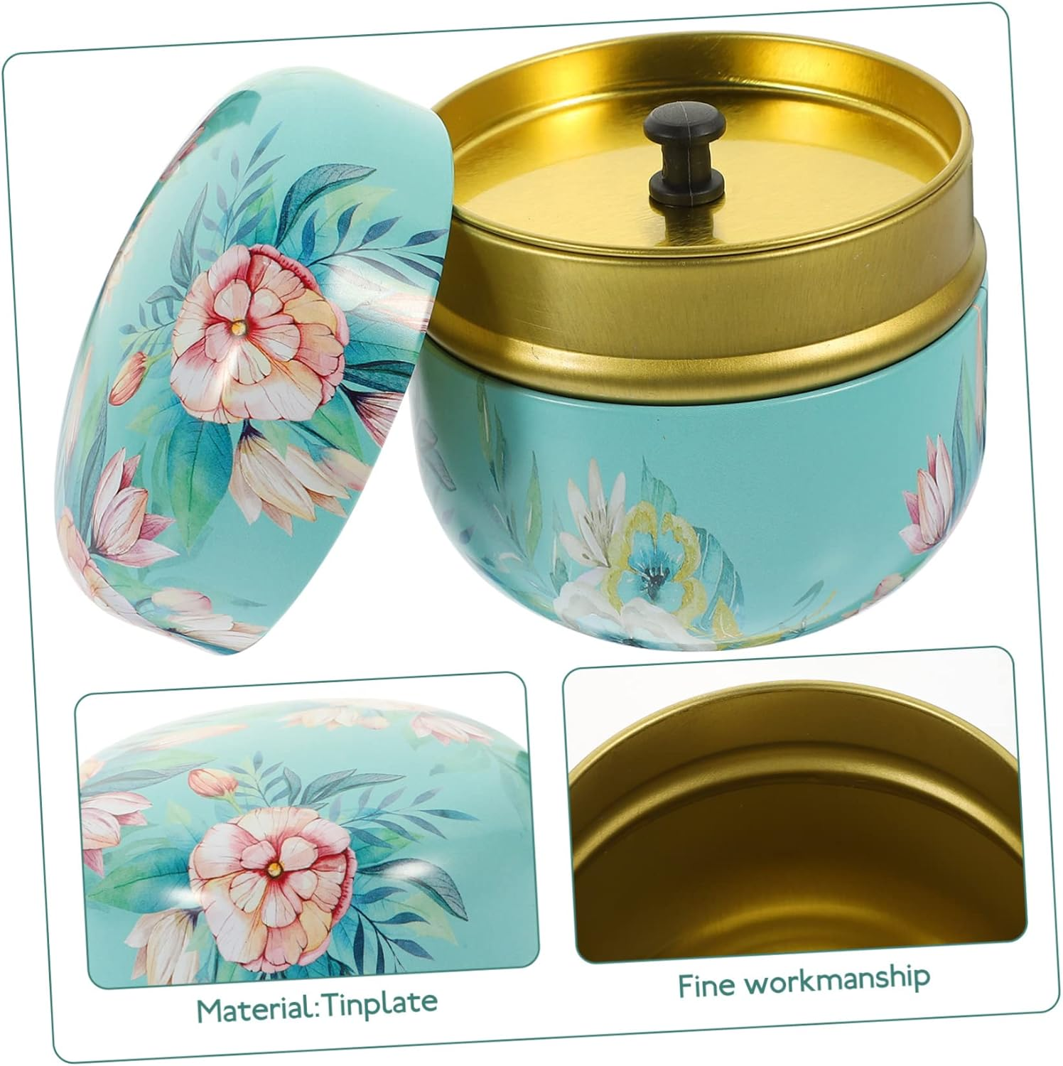 NAMOARLY 6Pcs Tinplate Candy Storage Jars Inner Lids, round Containers, Food-Grade Metal Packaging Boxes Suitable for Gift and Home Use Style image number 2