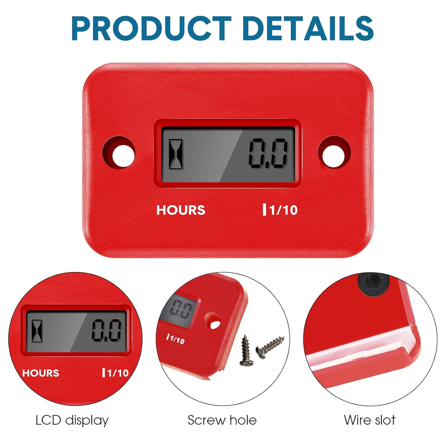 4 Pieces Hour Meters for Small Engines Inductive Digital Engine Meter Automatically Shutdown Tachometers Small Hour Tachometers for Motorcycle Lawn Mower Generator Chainsaws (Red) - Red image number 5