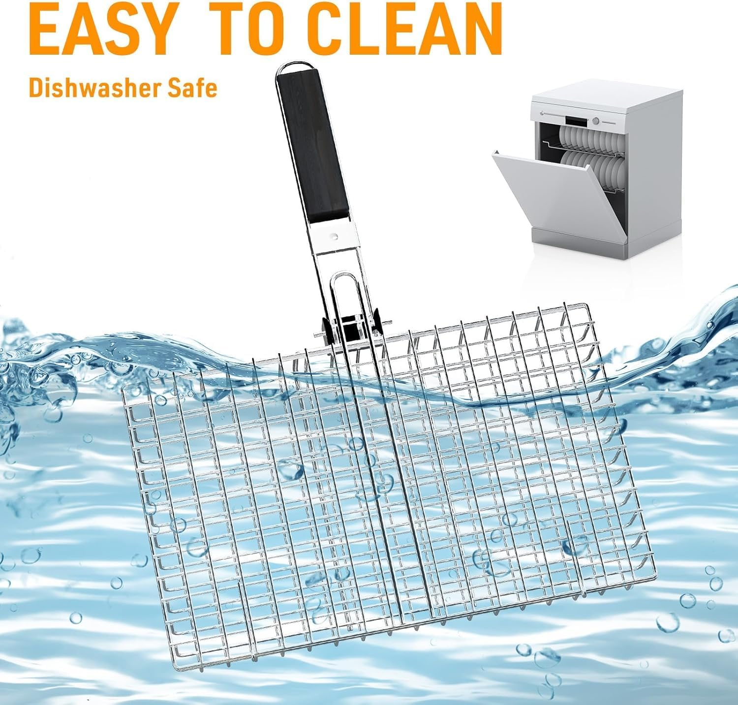 Grill Basket Extra Large,Barbecue Accessories,Stainless Steel BBQ Grill Basket Portable Camping Grilling Rack with Removable Handle for Fish,Vegetables,Grilling Gifts for Men, Dad (32 * 23 * 4CM) image number 6